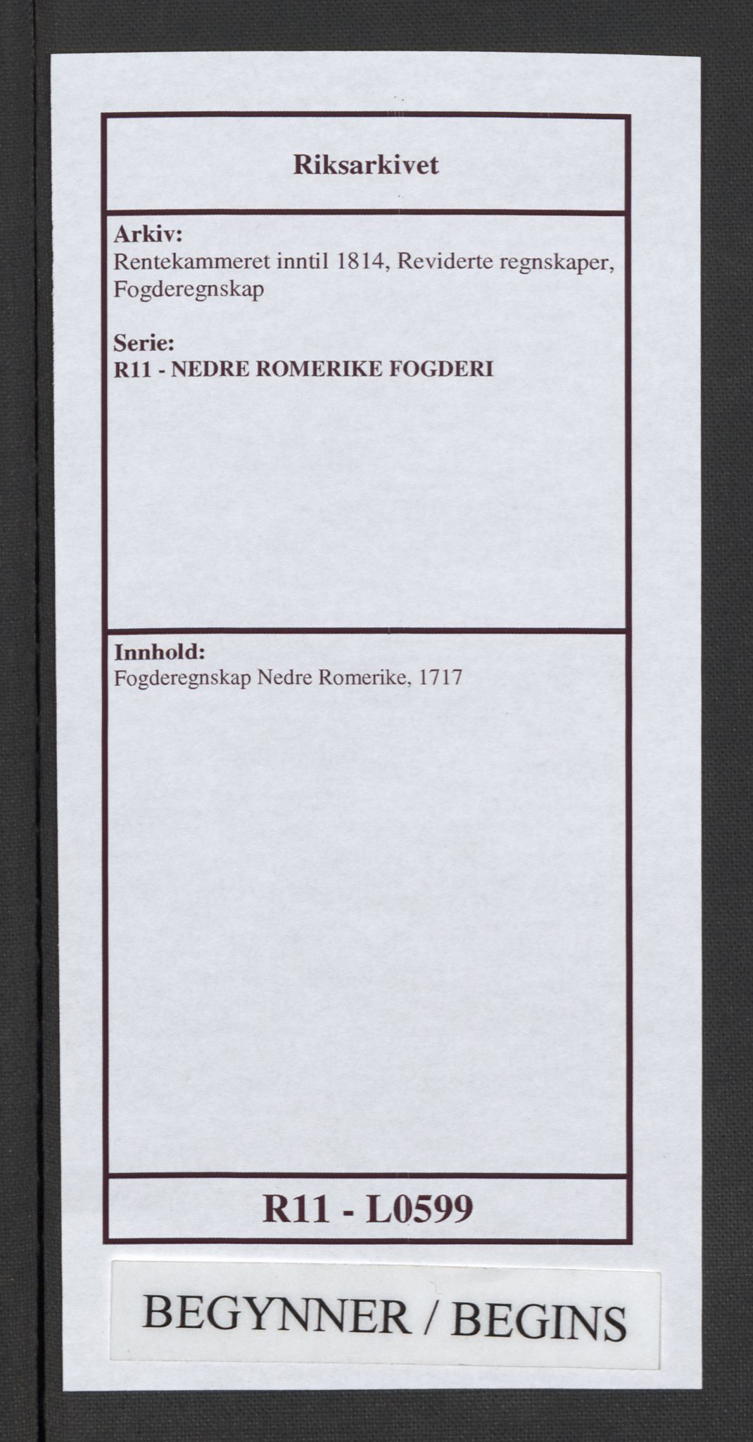 Rentekammeret inntil 1814, Reviderte regnskaper, Fogderegnskap, AV/RA-EA-4092/R11/L0599: Fogderegnskap Nedre Romerike, 1717, p. 1