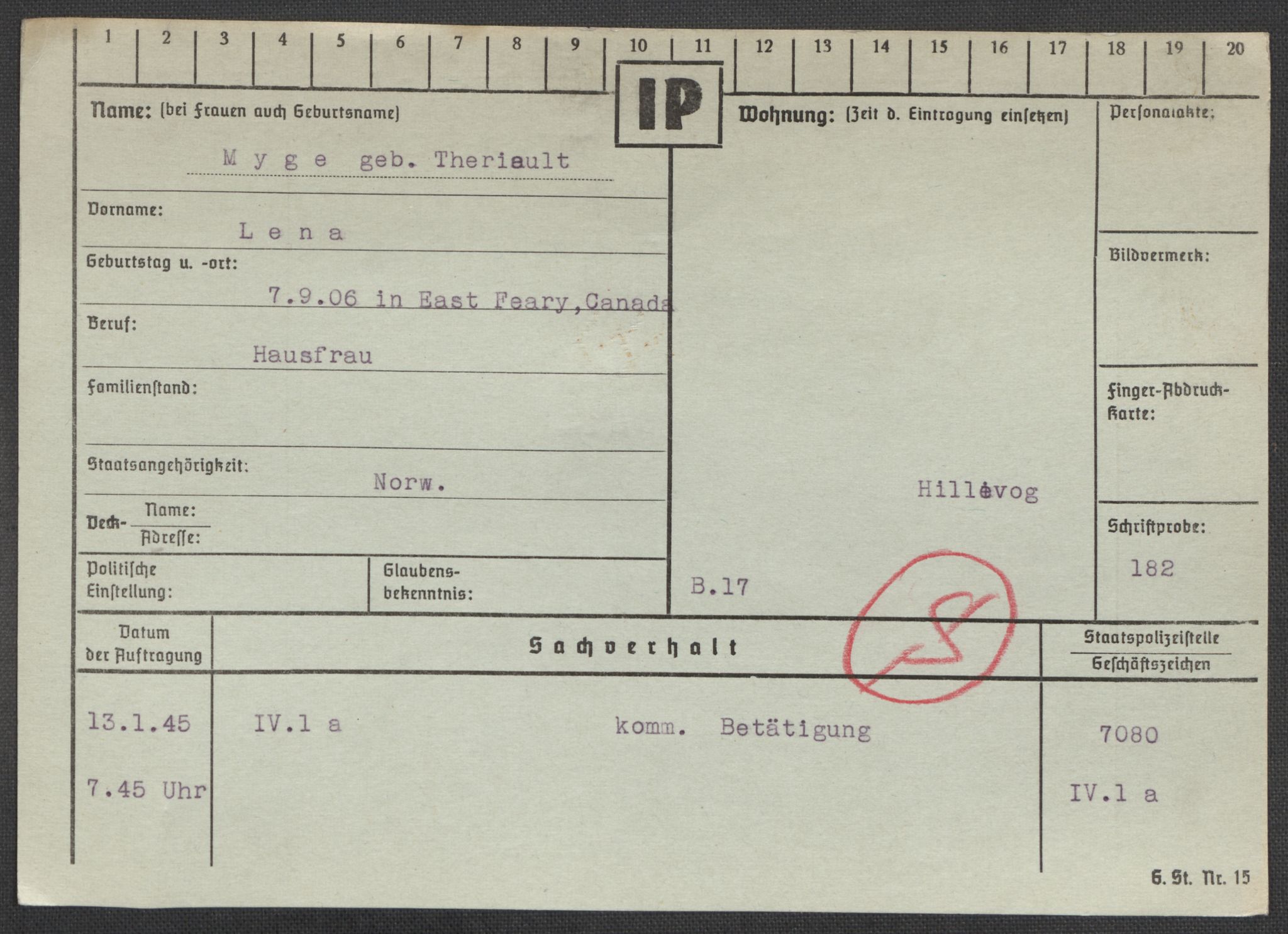 Befehlshaber der Sicherheitspolizei und des SD, RA/RAFA-5969/E/Ea/Eaa/L0007: Register over norske fanger i Møllergata 19: Lundb-N, 1940-1945, p. 876
