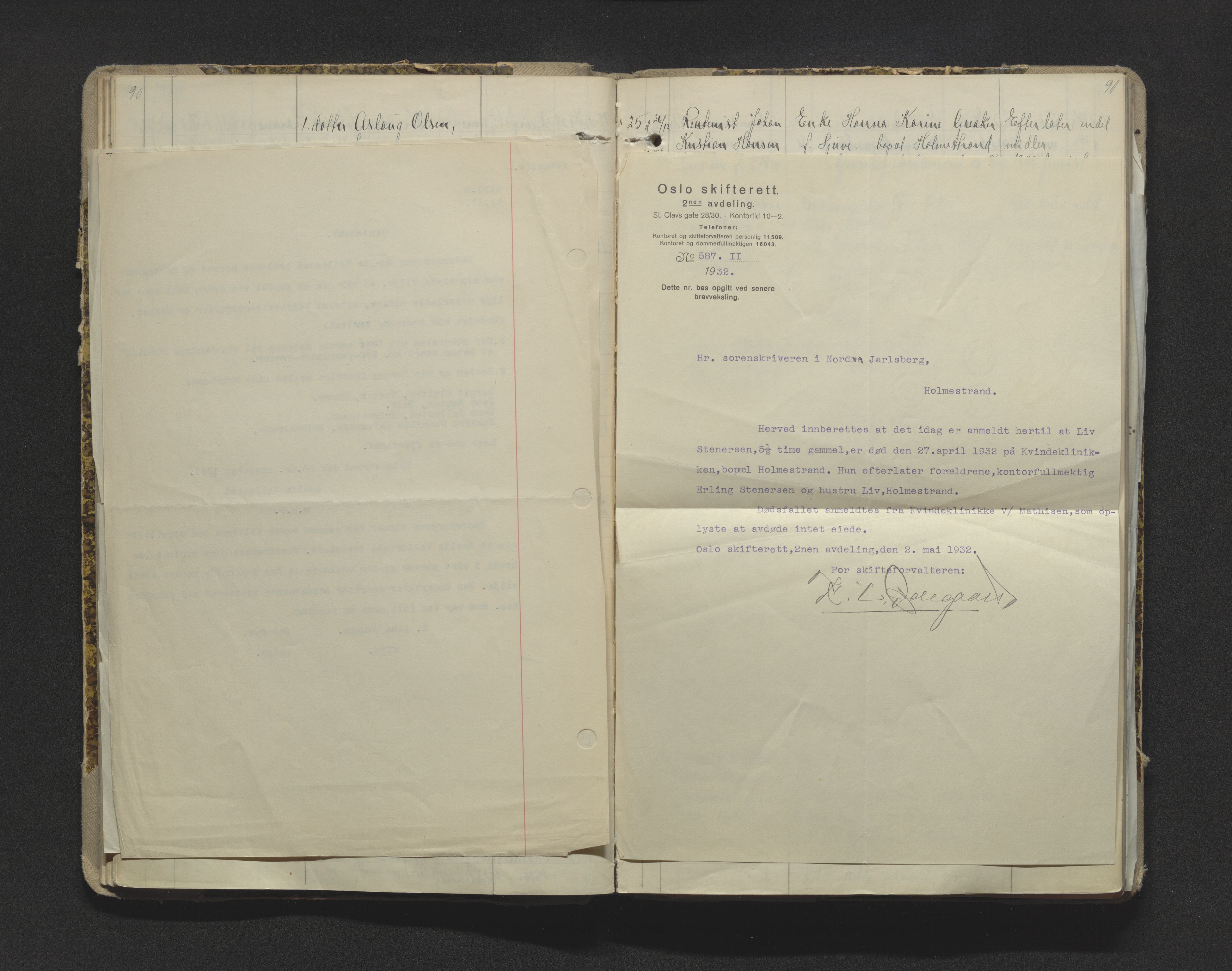 Holmestrand sorenskriveri, SAKO/A-67/H/Ha/L0001: Dødsanmeldelseprotokoll, 1916-1951