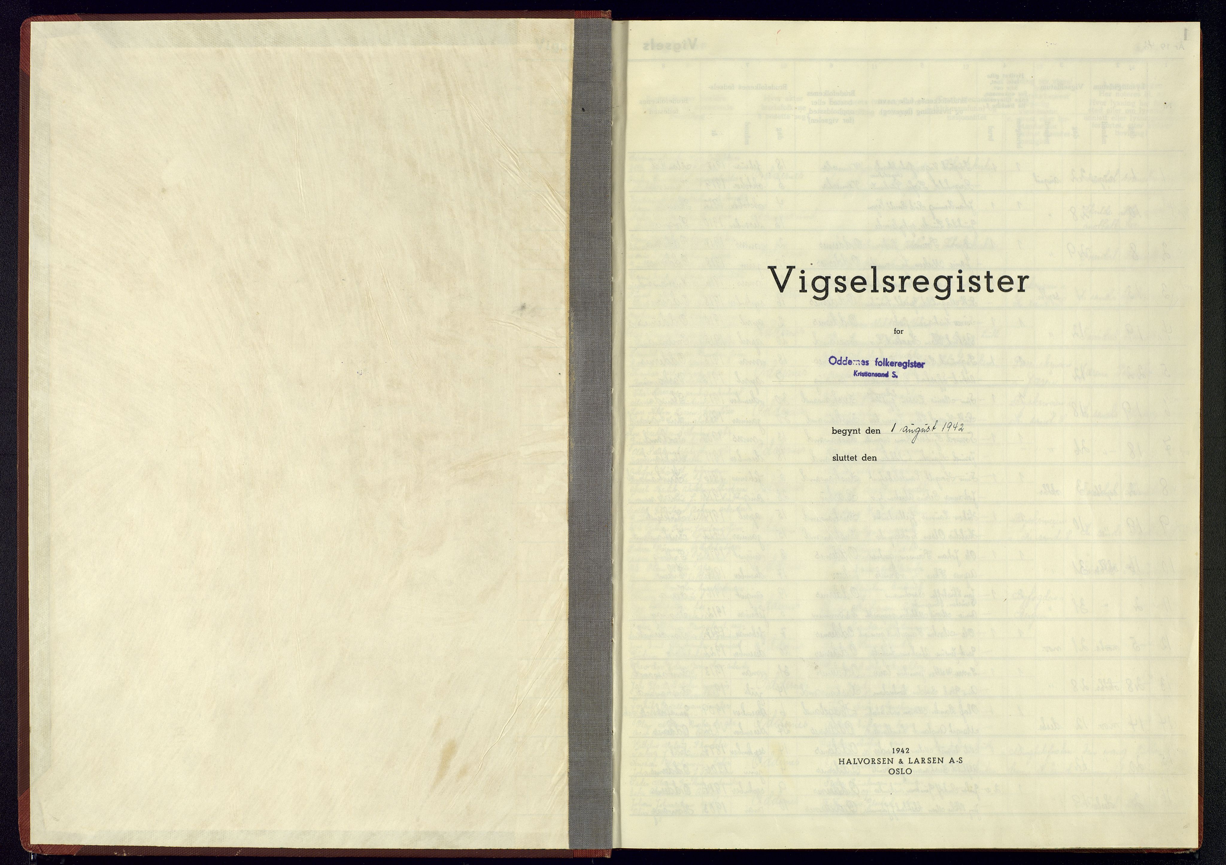 Oddernes sokneprestkontor, AV/SAK-1111-0033/J/Jb/L0005: Marriage register no. 5, 1942-1945