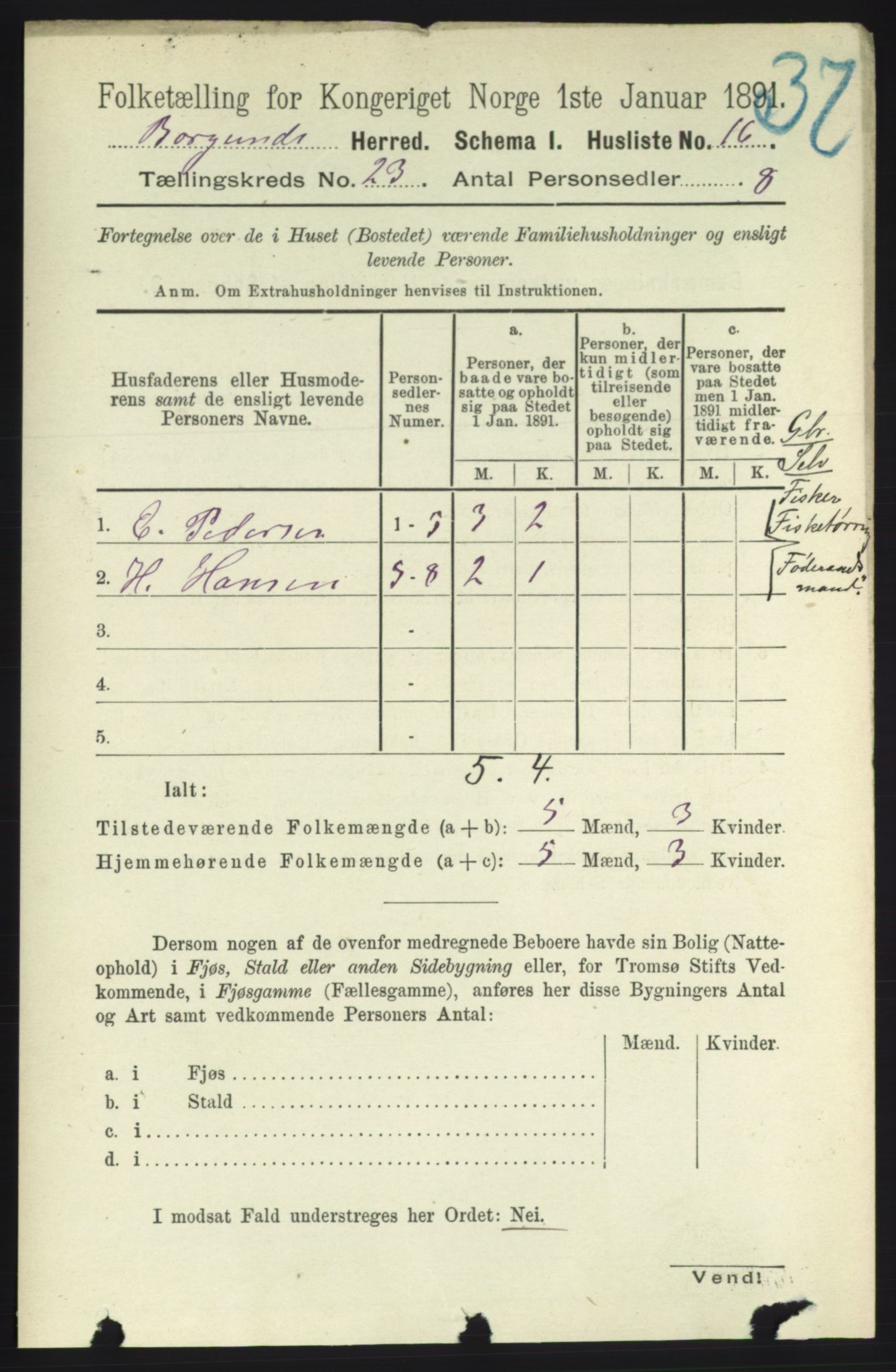 RA, 1891 census for 1531 Borgund, 1891, p. 6960