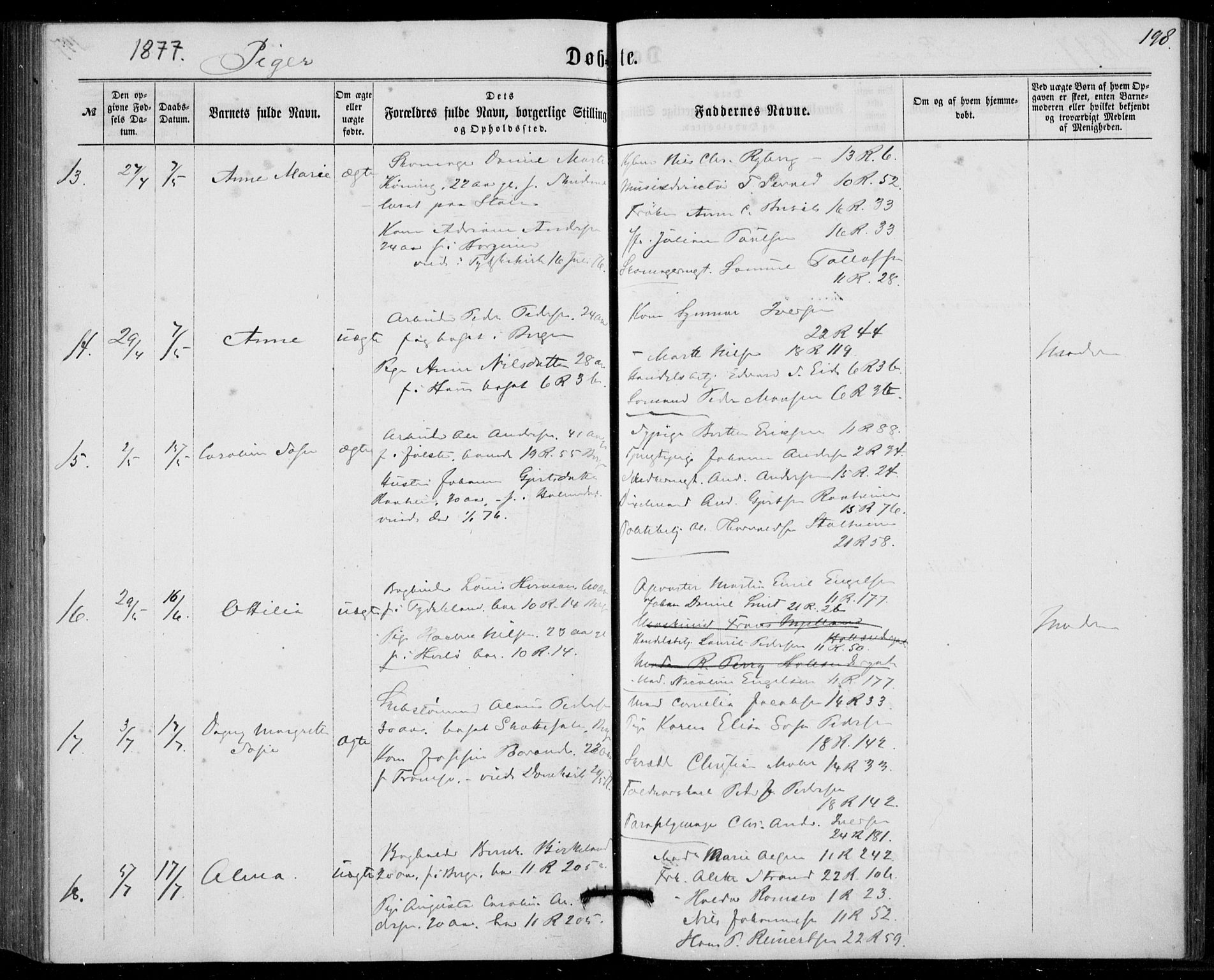 Fødselsstiftelsens sokneprestembete, ført av overlegen*, SAB/-: Parish register (official) no. A 1, 1863-1883, p. 198