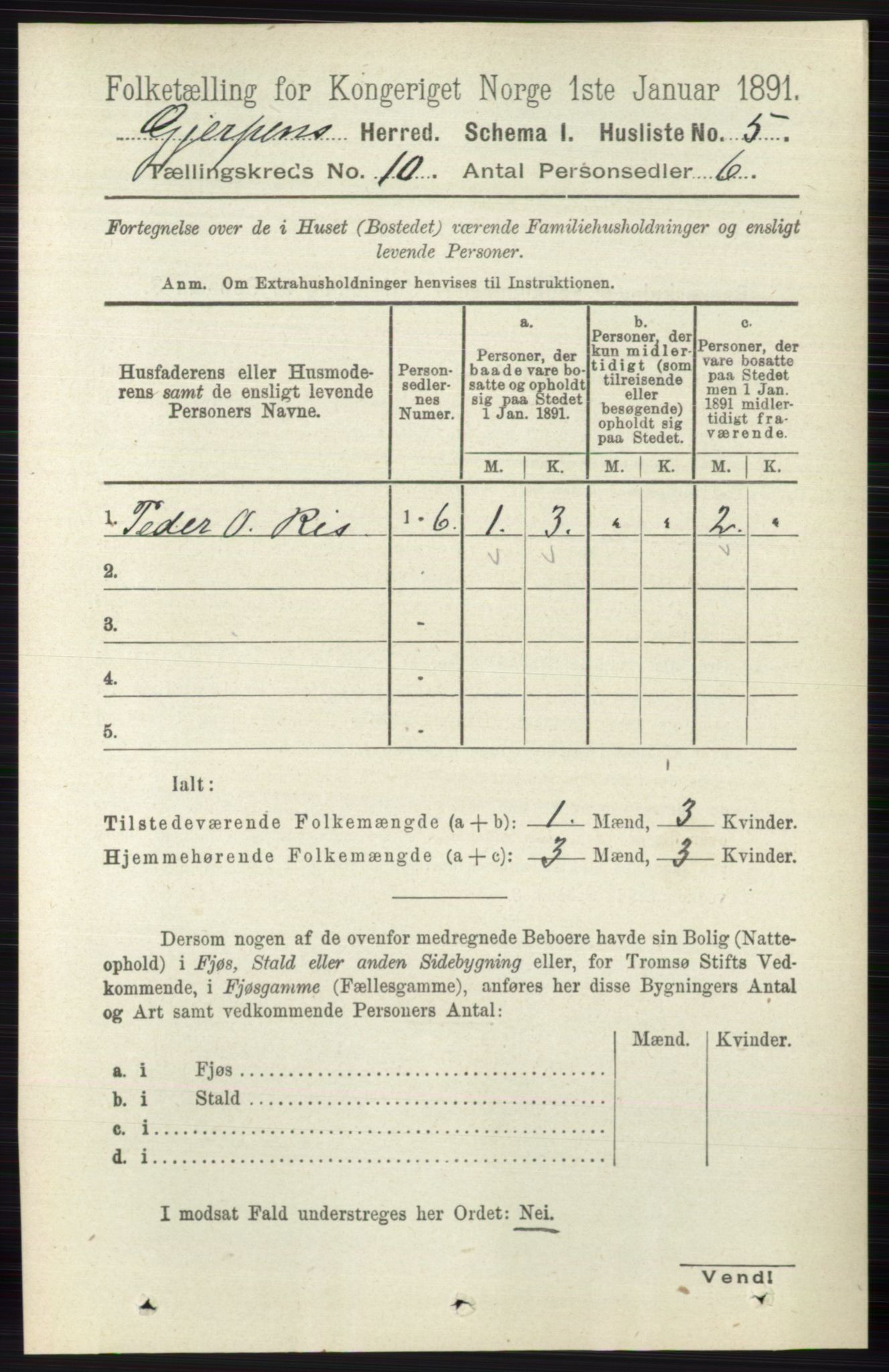 RA, 1891 census for 0812 Gjerpen, 1891, p. 6071