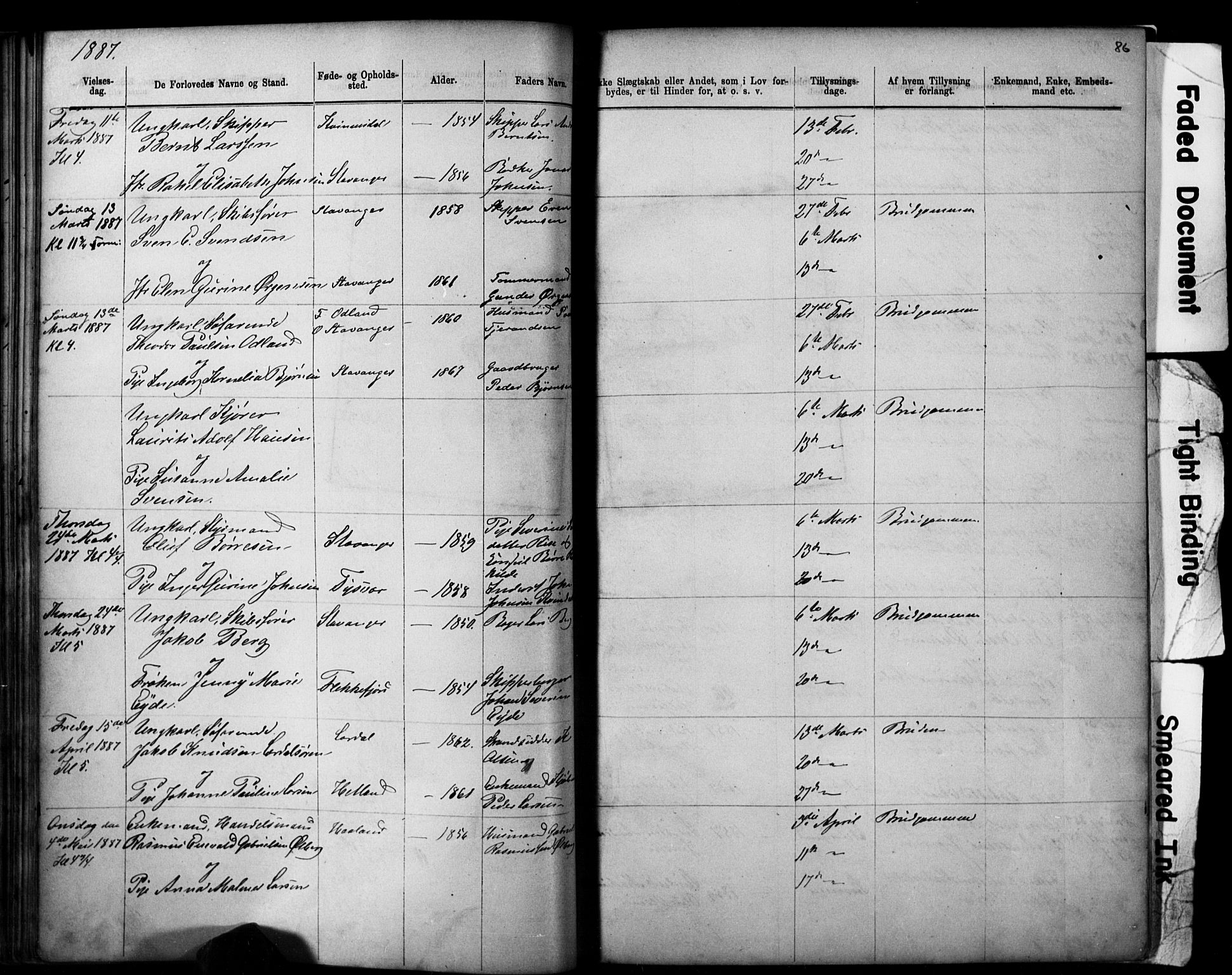 Domkirken sokneprestkontor, AV/SAST-A-101812/001/30/30BB/L0014: Parish register (copy) no. B 14, 1875-1902, p. 86