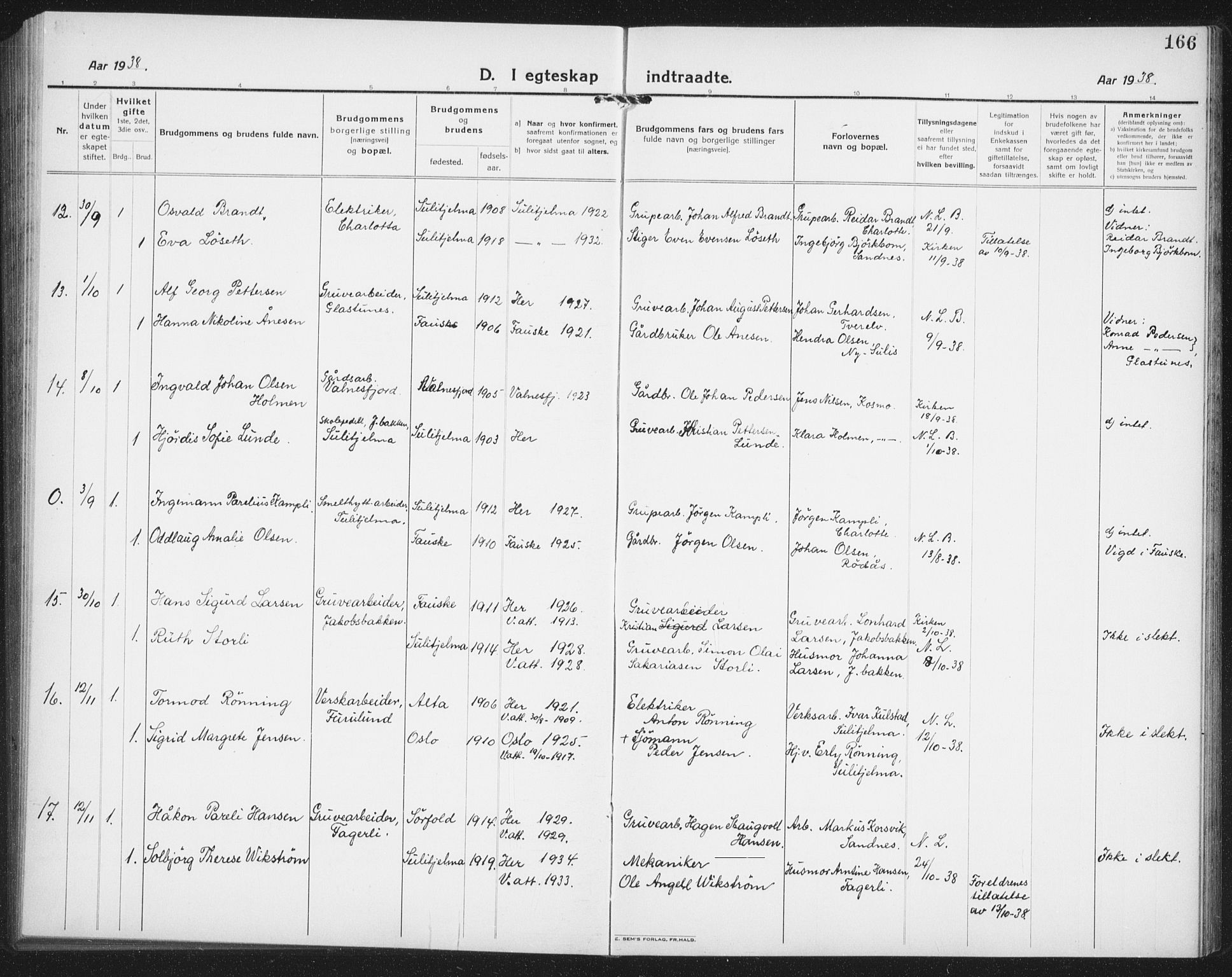 Ministerialprotokoller, klokkerbøker og fødselsregistre - Nordland, AV/SAT-A-1459/850/L0718: Parish register (copy) no. 850C02, 1921-1941, p. 166