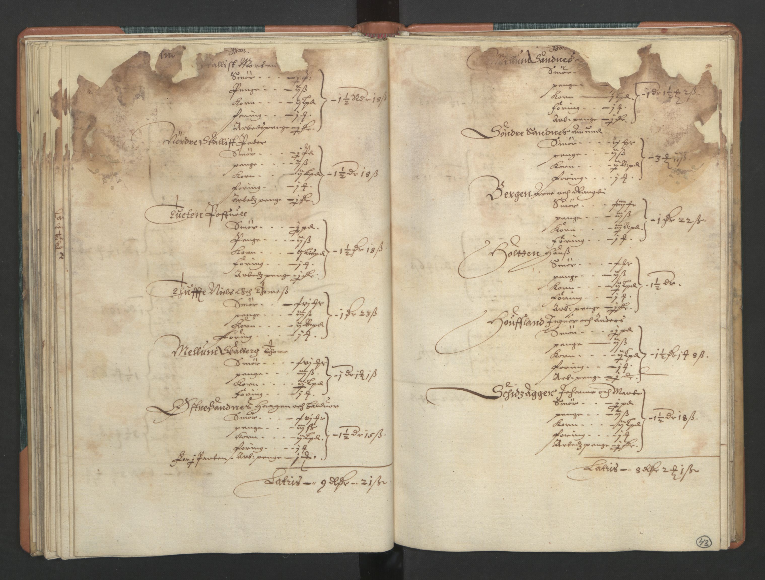 Rentekammeret inntil 1814, Realistisk ordnet avdeling, AV/RA-EA-4070/L/L0015/0002: Tønsberg lagdømme. Brunla len: / Brunla len. Kronens jordebok, 1661, p. 42b-43a