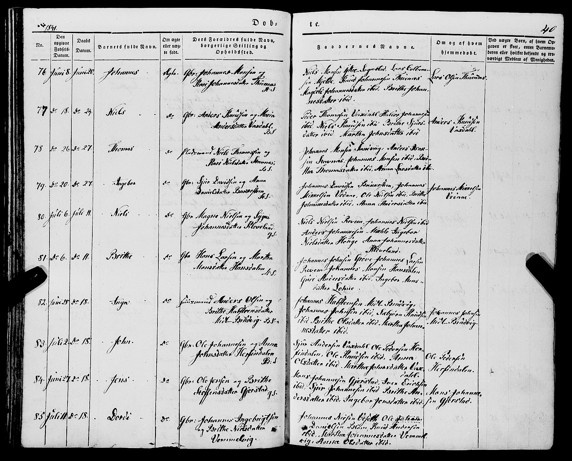 Haus sokneprestembete, AV/SAB-A-75601/H/Haa: Parish register (official) no. A 15, 1838-1847, p. 40