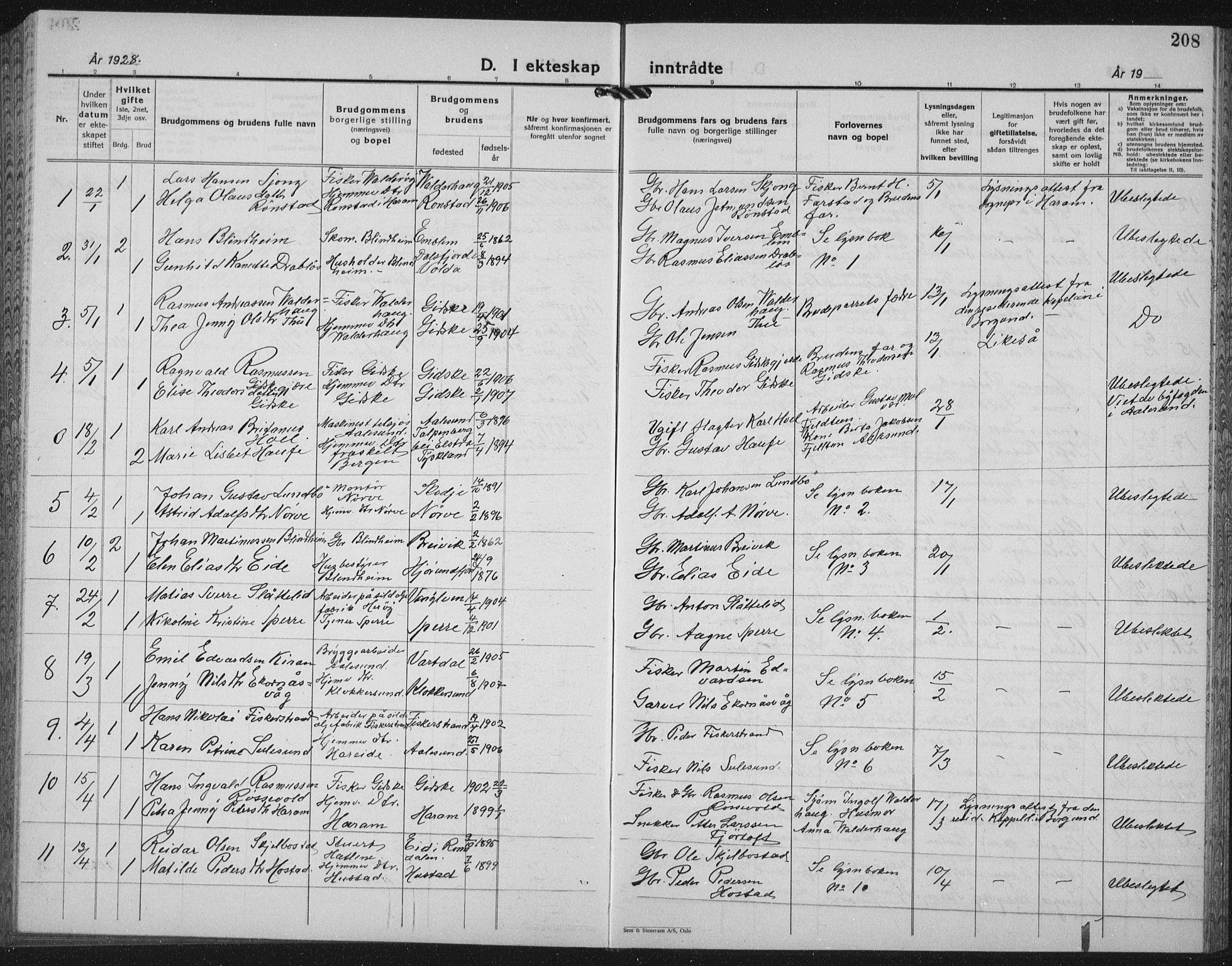 Ministerialprotokoller, klokkerbøker og fødselsregistre - Møre og Romsdal, AV/SAT-A-1454/528/L0436: Parish register (copy) no. 528C17, 1927-1939, p. 208