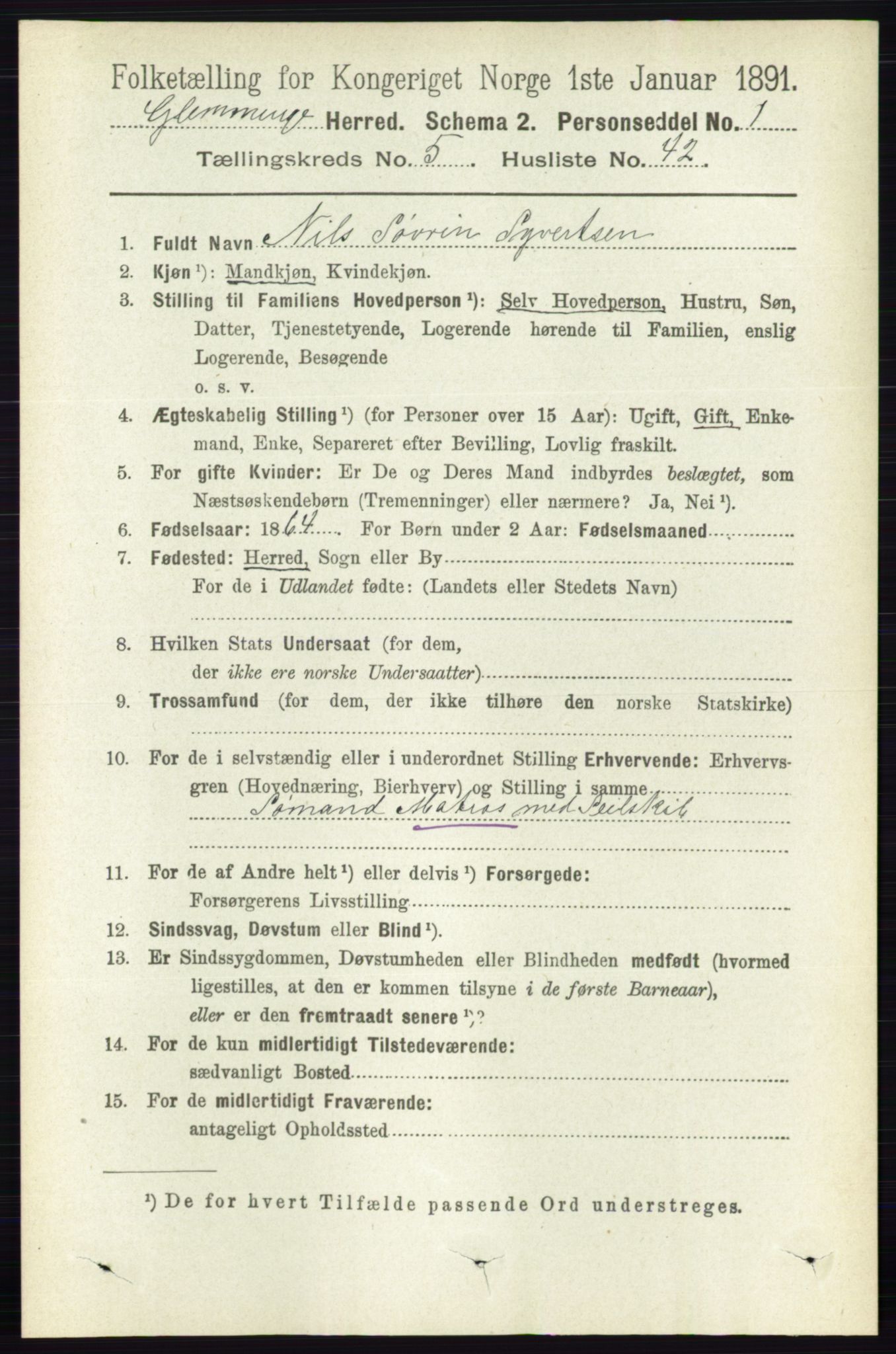 RA, 1891 census for 0132 Glemmen, 1891, p. 6364