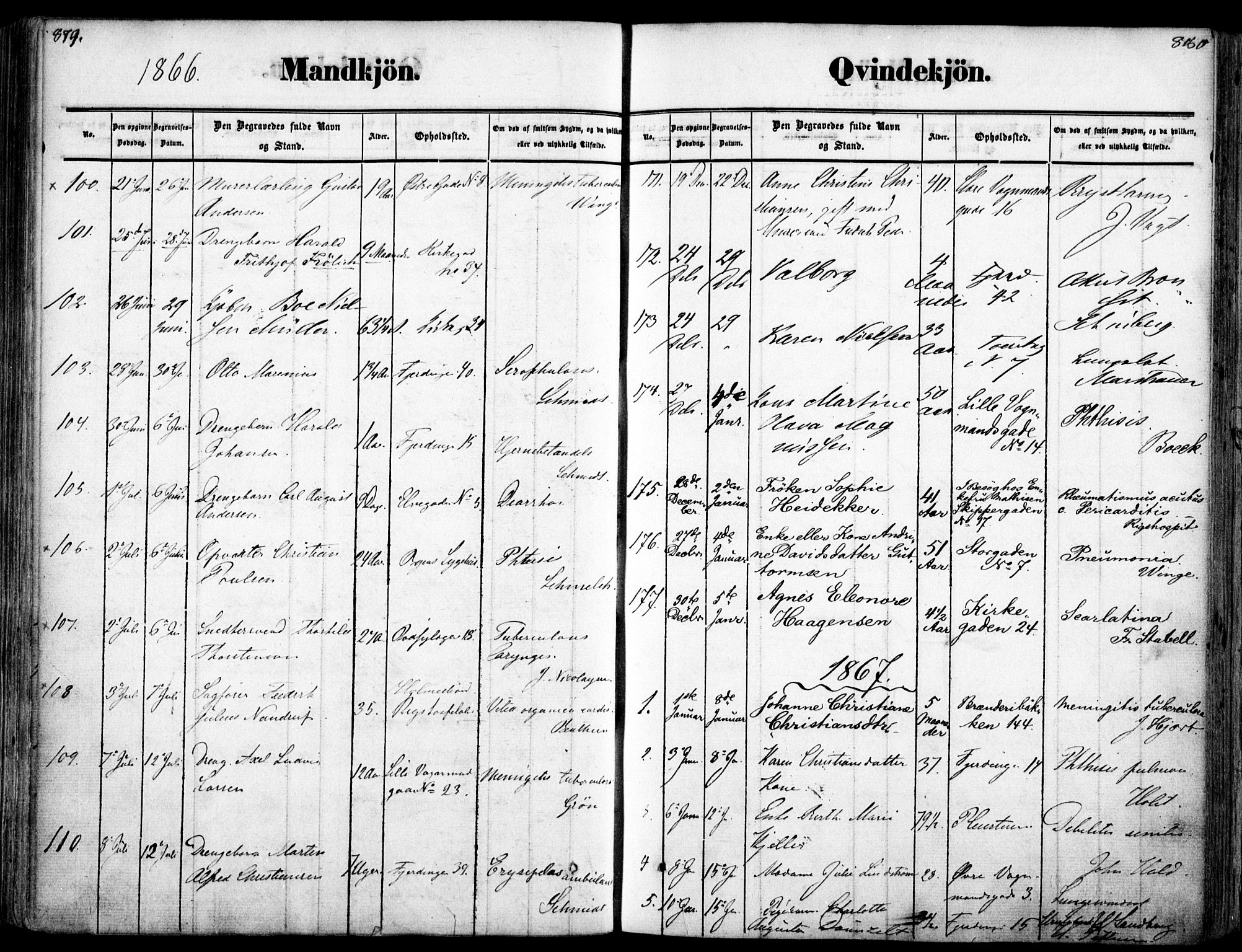 Oslo domkirke Kirkebøker, SAO/A-10752/F/Fa/L0025: Parish register (official) no. 25, 1847-1867, p. 879-880