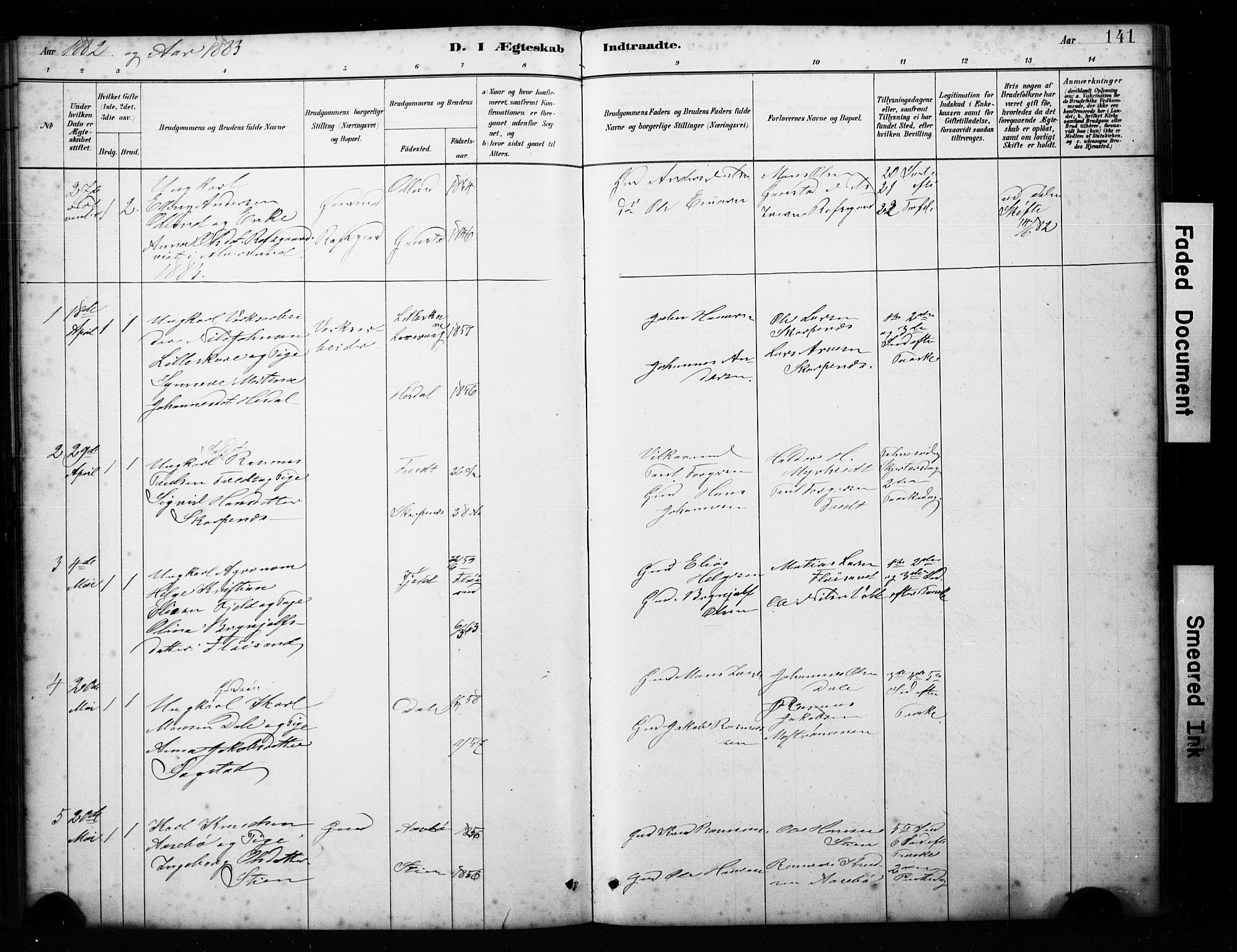 Alversund Sokneprestembete, SAB/A-73901/H/Ha/Hab: Parish register (copy) no. C 3, 1881-1894, p. 141