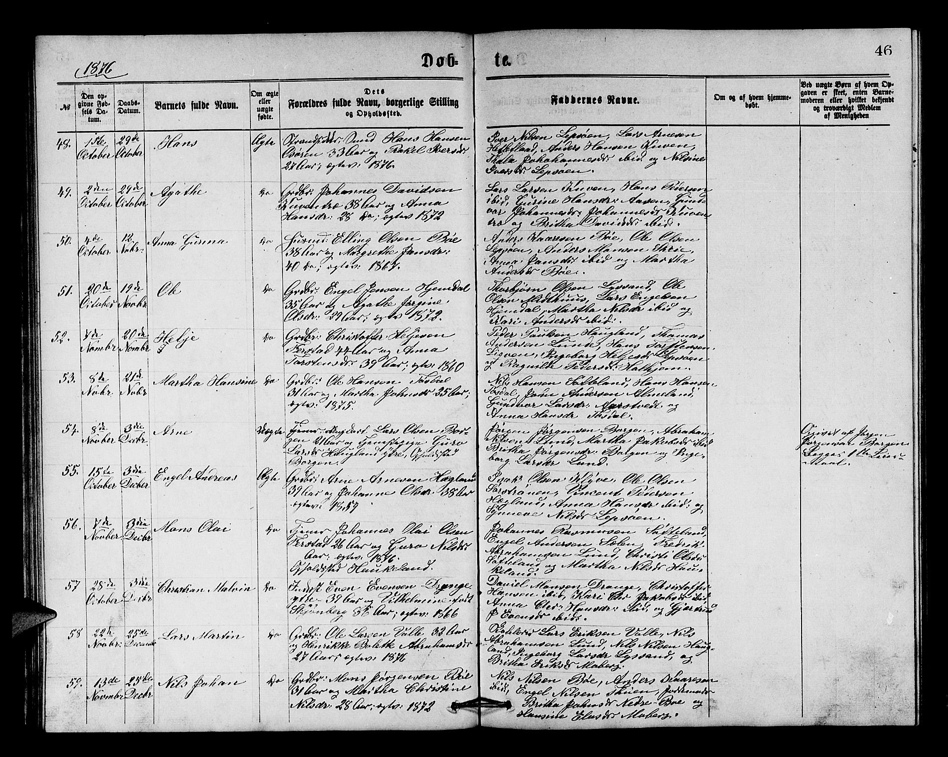 Os sokneprestembete, SAB/A-99929: Parish register (copy) no. A 1, 1869-1879, p. 46