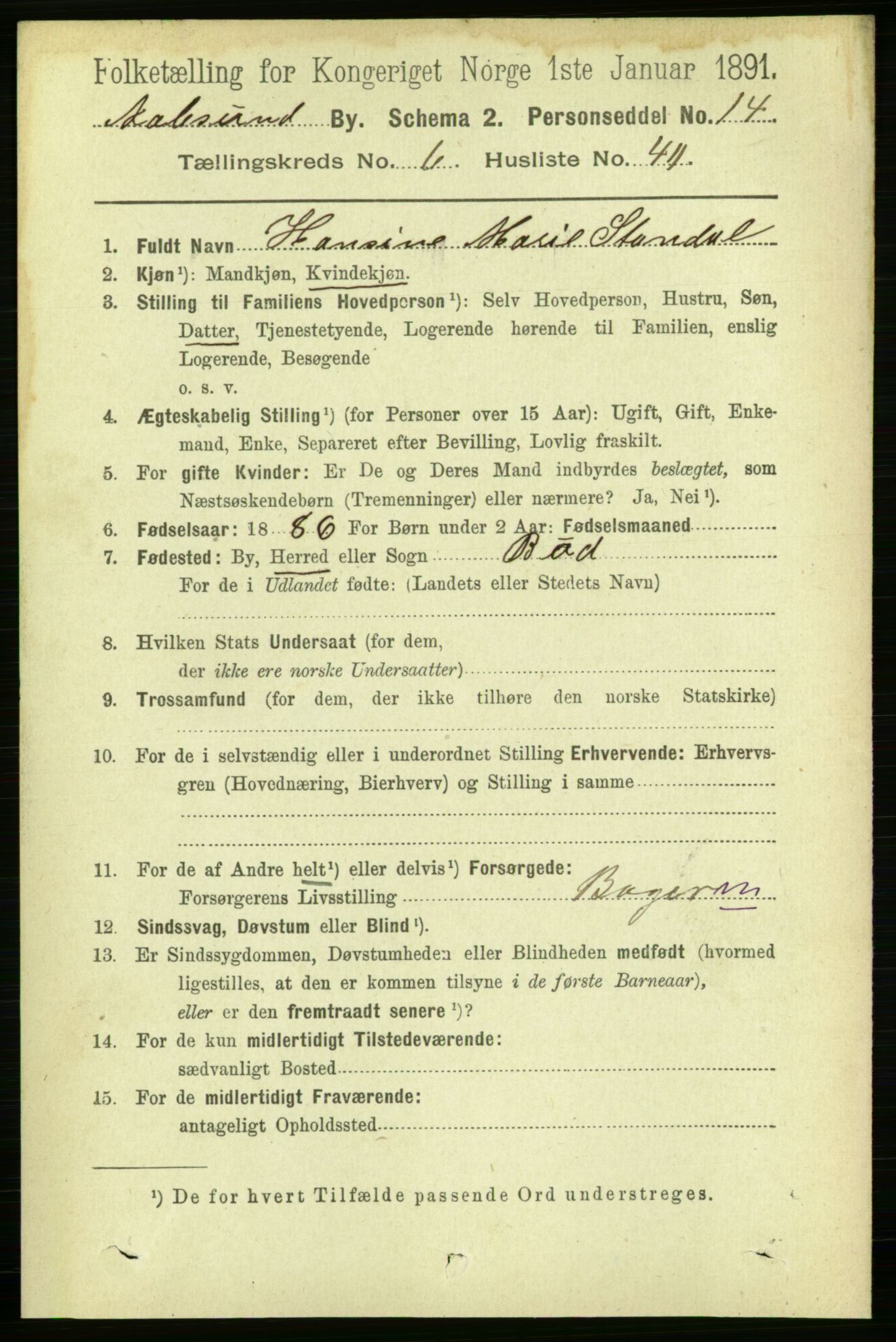 RA, 1891 census for 1501 Ålesund, 1891, p. 5264