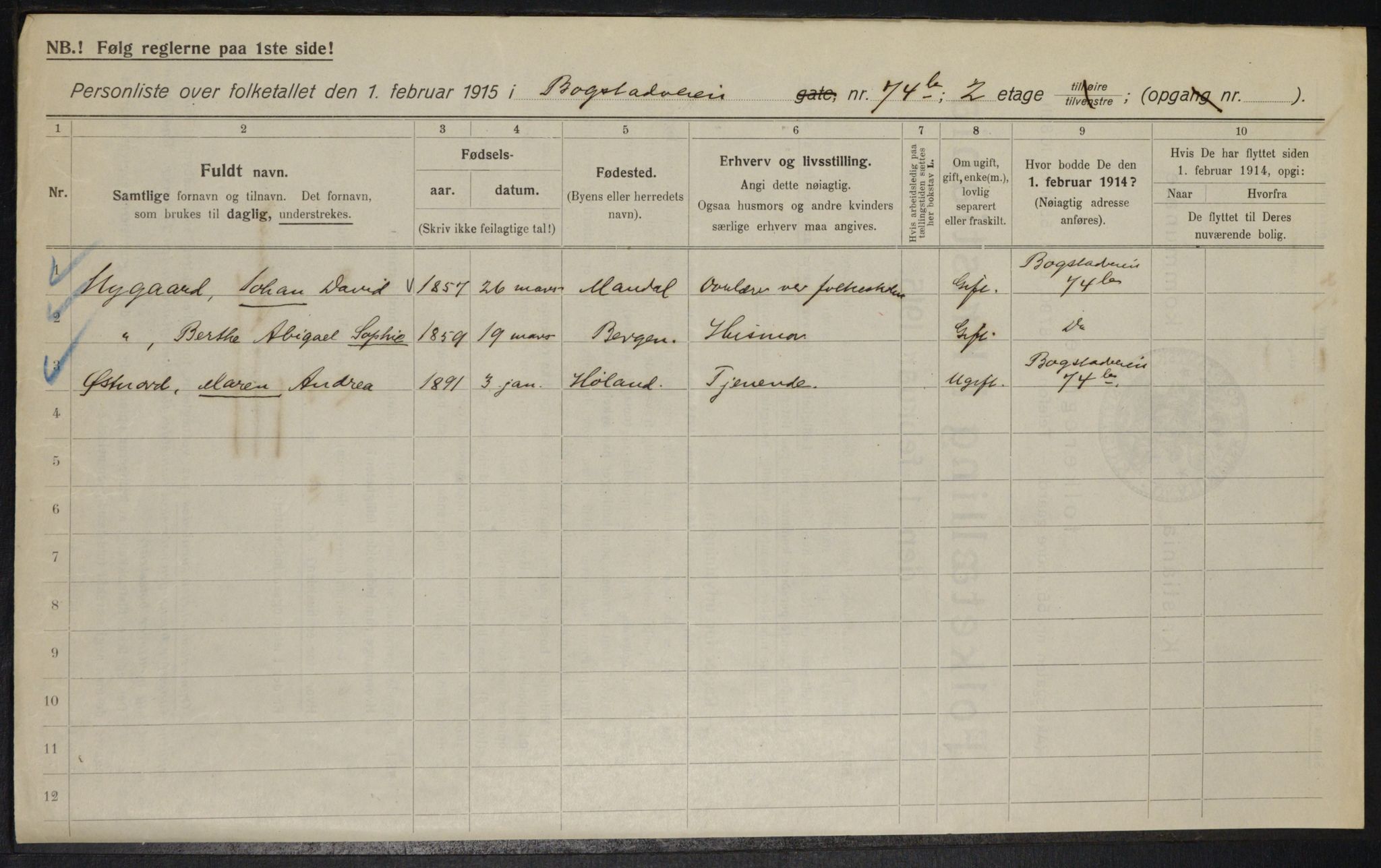 OBA, Municipal Census 1915 for Kristiania, 1915, p. 7606