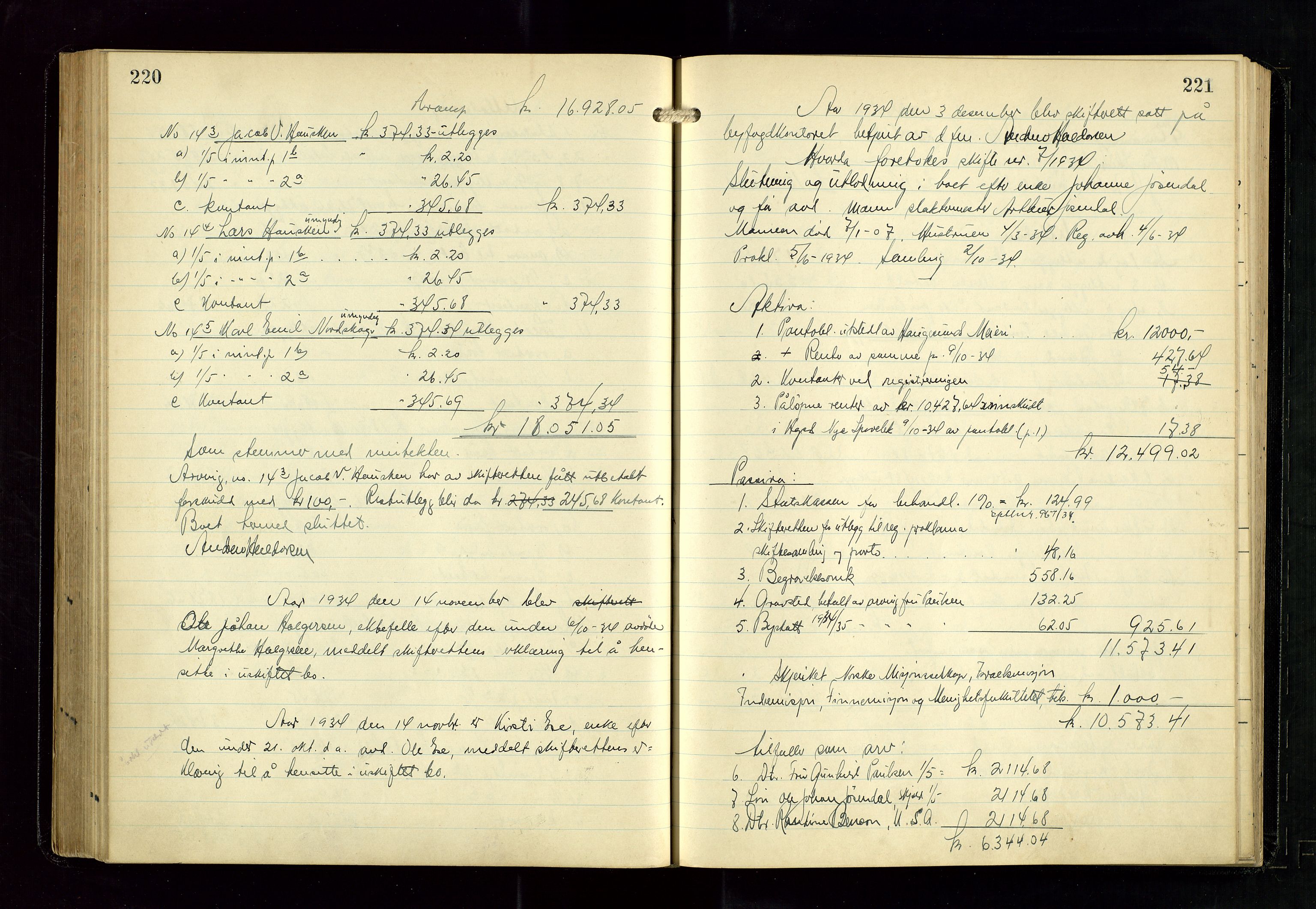 Haugesund tingrett, AV/SAST-A-101415/01/IV/IVD/L0005: Skifteutlodningsprotokoll, med register, 1931-1937, p. 220-221