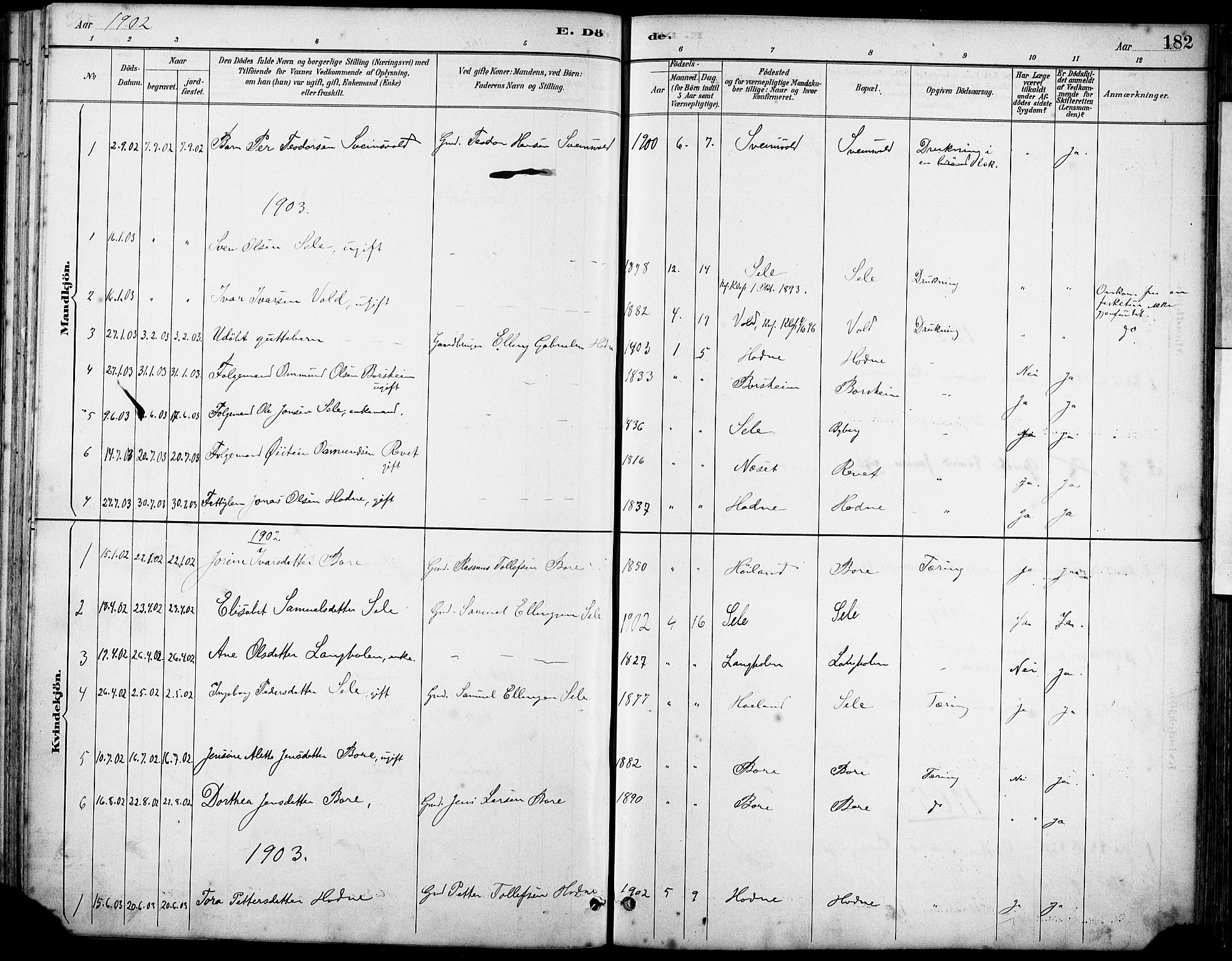 Klepp sokneprestkontor, SAST/A-101803/001/3/30BA/L0008: Parish register (official) no. A 9, 1886-1919, p. 182