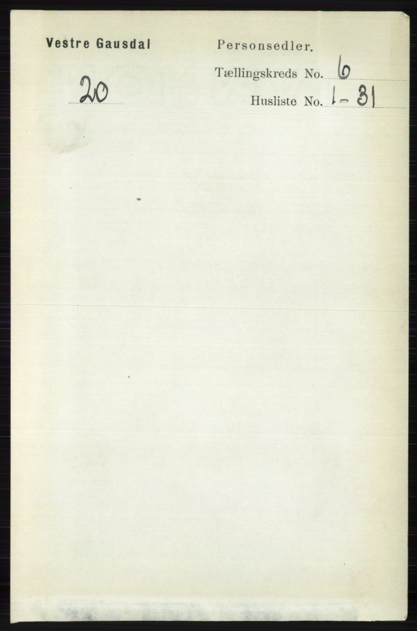 RA, 1891 census for 0523 Vestre Gausdal, 1891, p. 2553