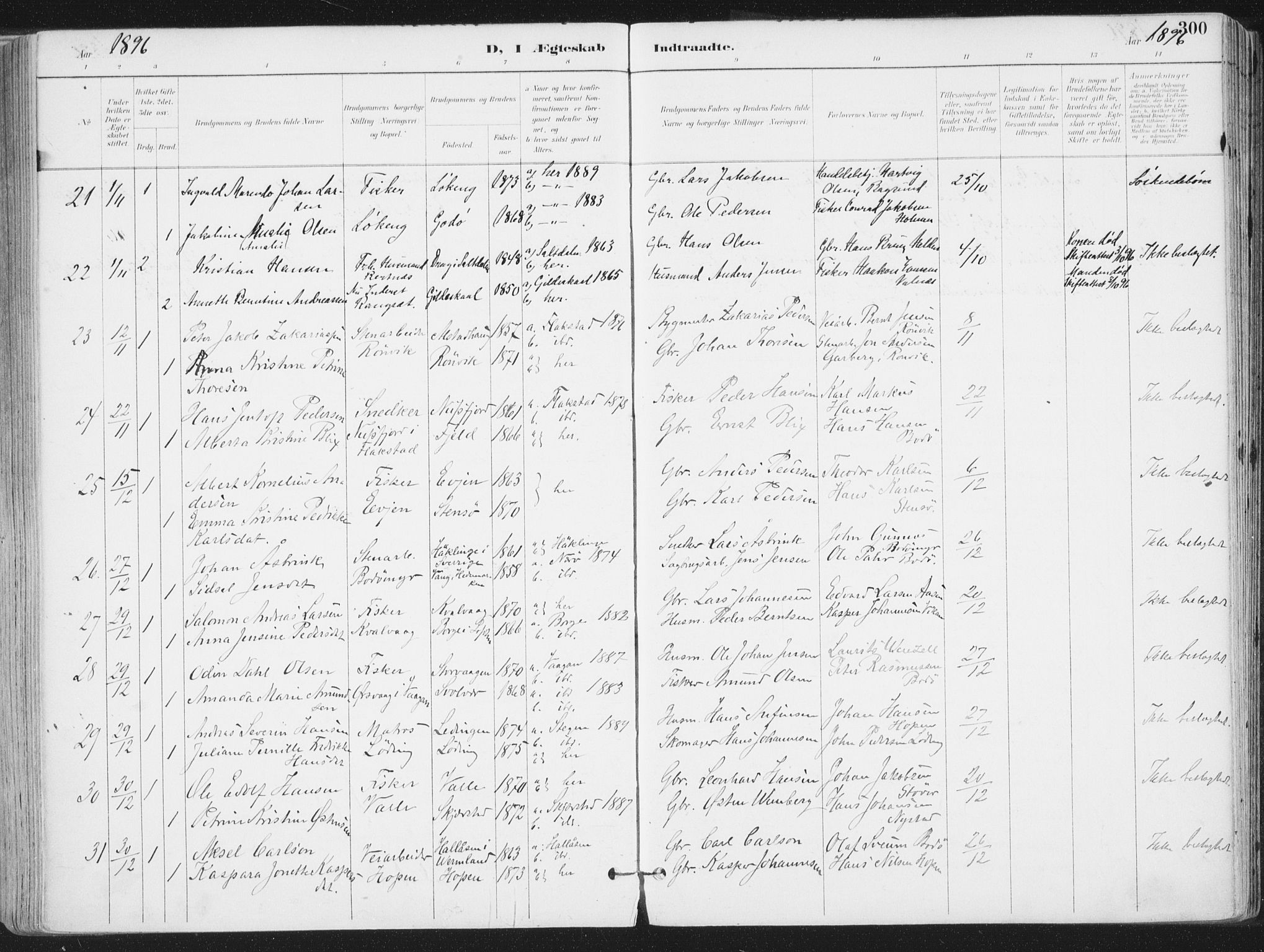 Ministerialprotokoller, klokkerbøker og fødselsregistre - Nordland, AV/SAT-A-1459/802/L0055: Parish register (official) no. 802A02, 1894-1915, p. 300