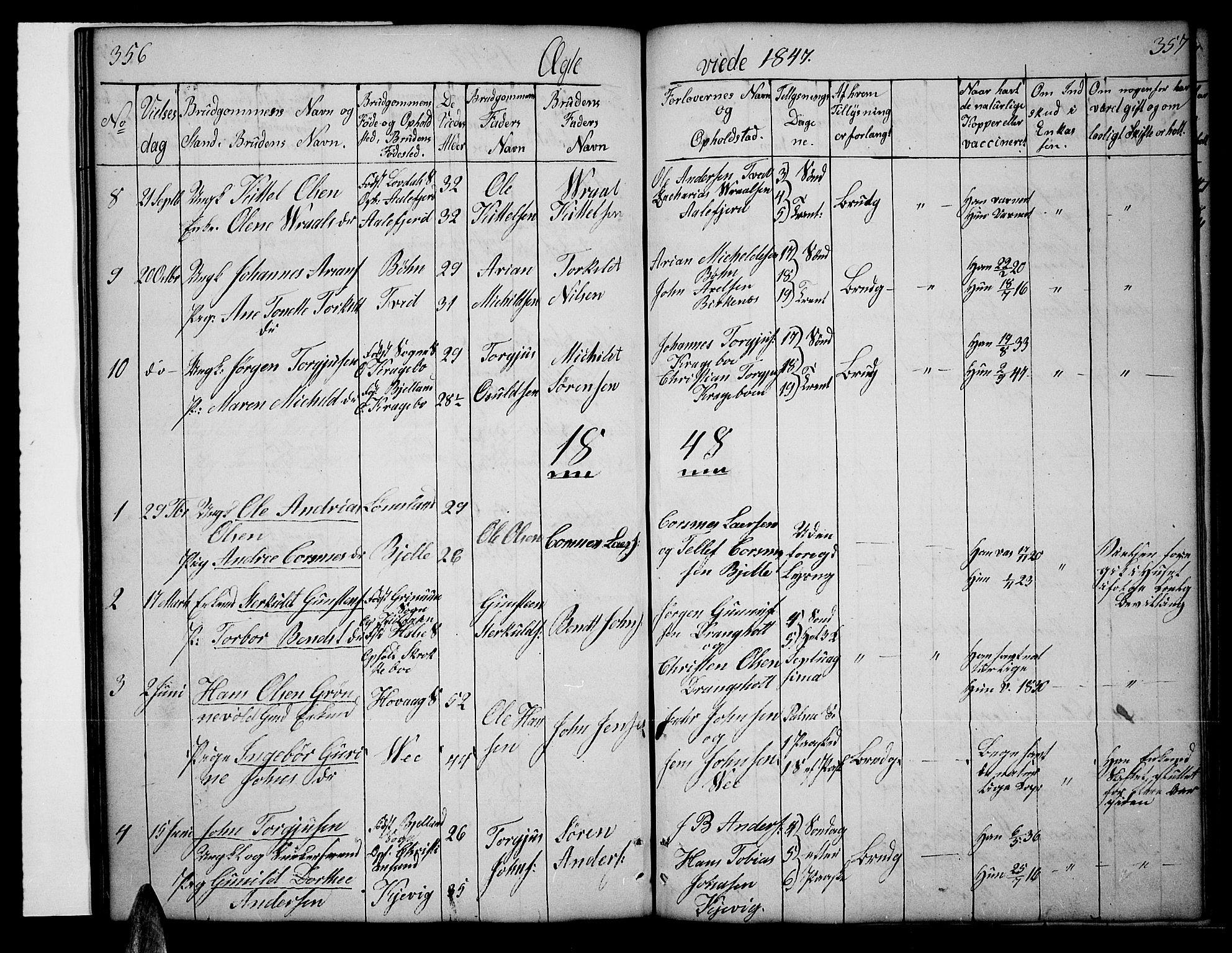 Tveit sokneprestkontor, AV/SAK-1111-0043/F/Fb/L0002: Parish register (copy) no. B 2, 1835-1854, p. 356-357