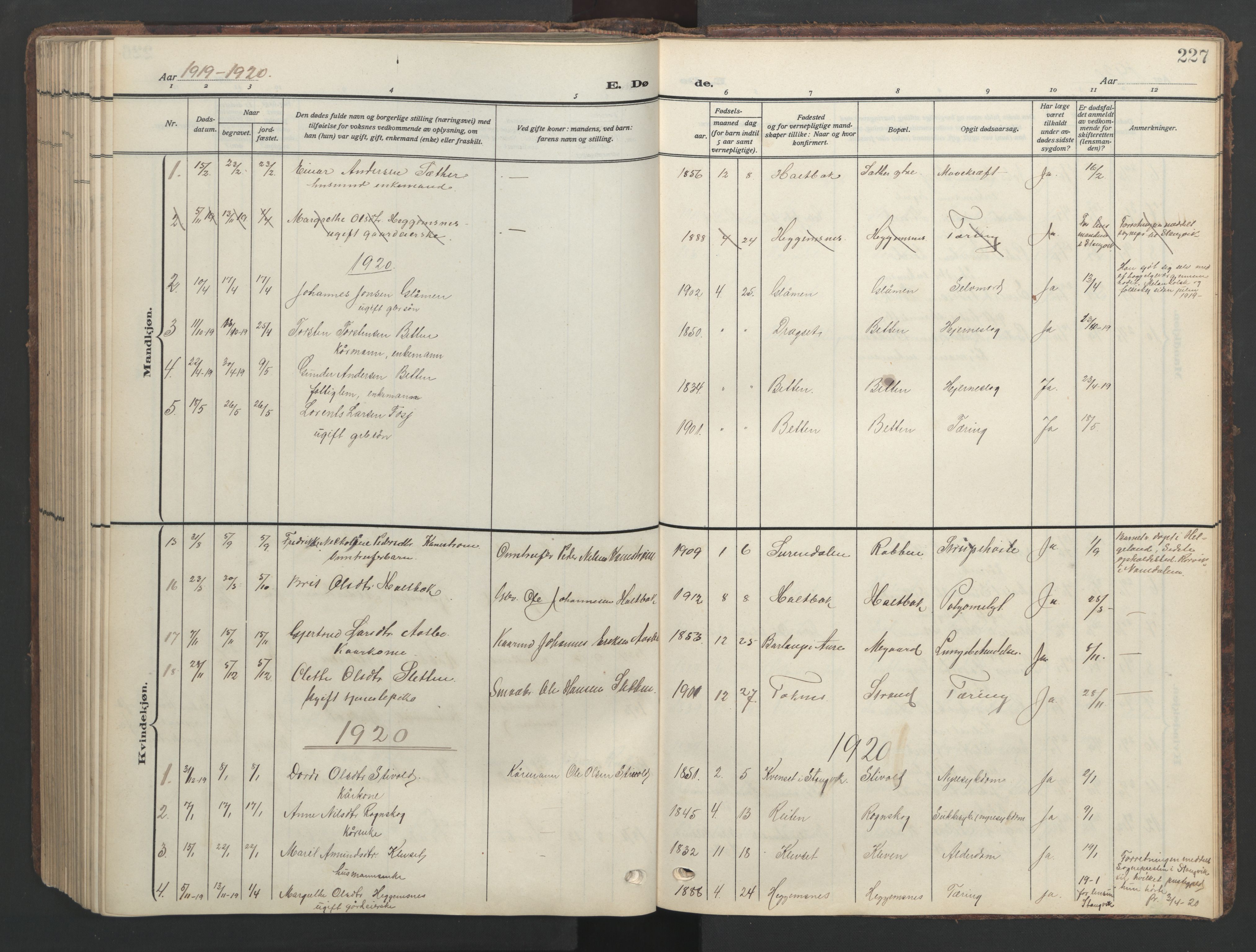 Ministerialprotokoller, klokkerbøker og fødselsregistre - Møre og Romsdal, AV/SAT-A-1454/576/L0891: Parish register (copy) no. 576C02, 1909-1946, p. 227
