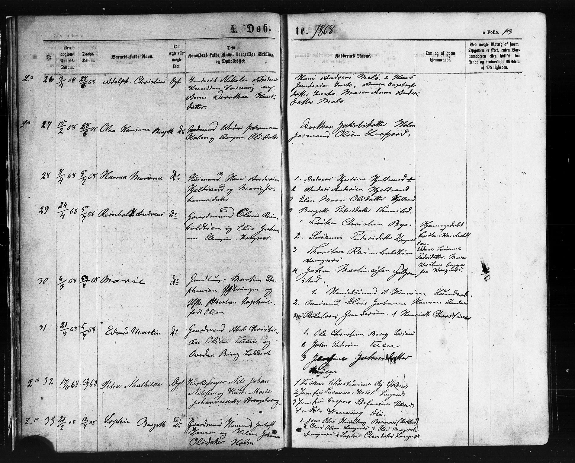 Ministerialprotokoller, klokkerbøker og fødselsregistre - Nordland, SAT/A-1459/893/L1334: Parish register (official) no. 893A07, 1867-1877, p. 13