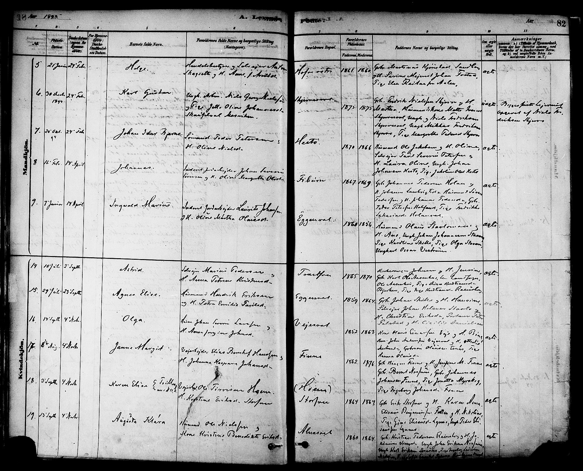 Ministerialprotokoller, klokkerbøker og fødselsregistre - Nord-Trøndelag, AV/SAT-A-1458/717/L0159: Parish register (official) no. 717A09, 1878-1898, p. 82