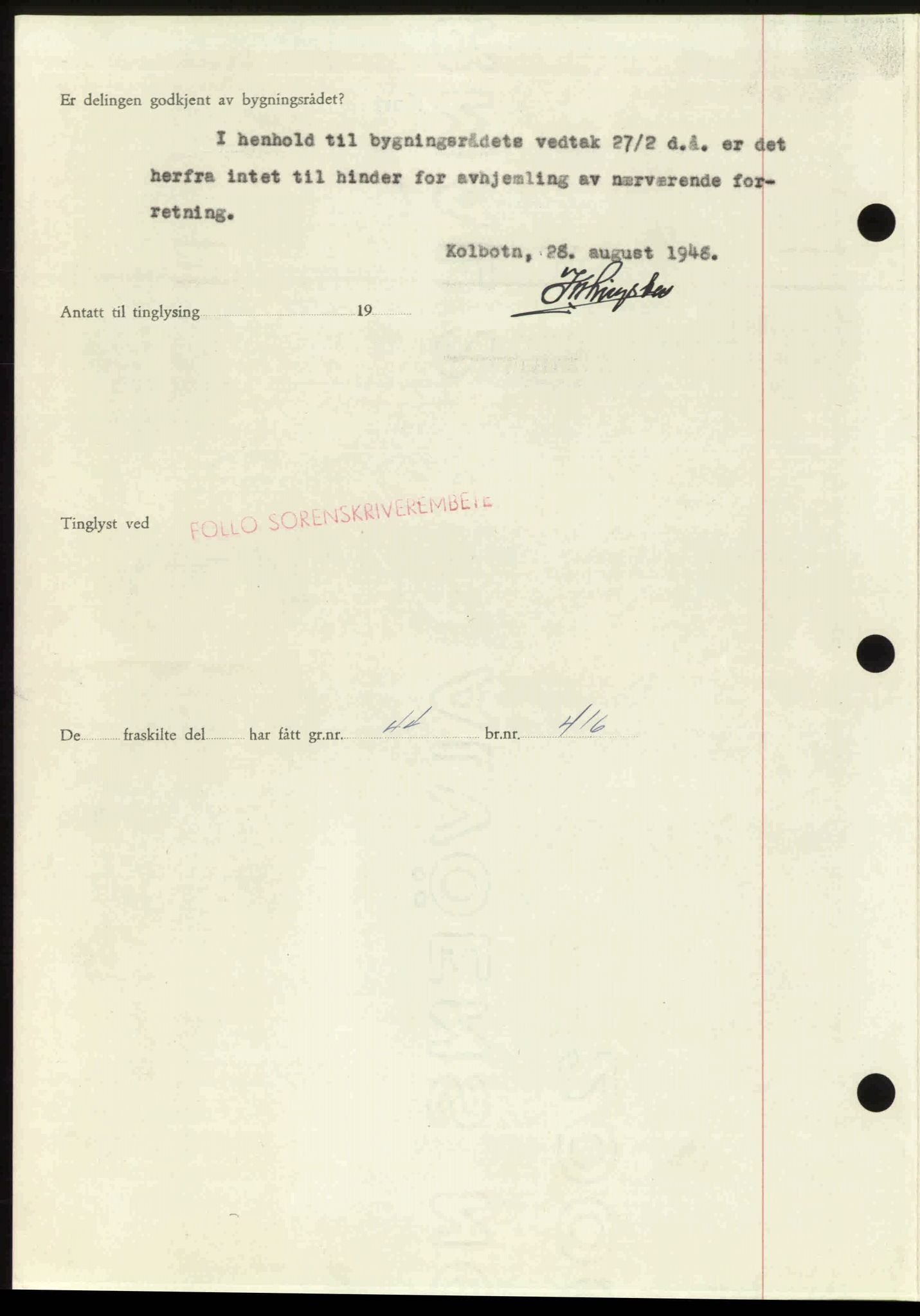 Follo sorenskriveri, SAO/A-10274/G/Ga/Gaa/L0085: Mortgage book no. I 85, 1948-1948, Diary no: : 3200/1948