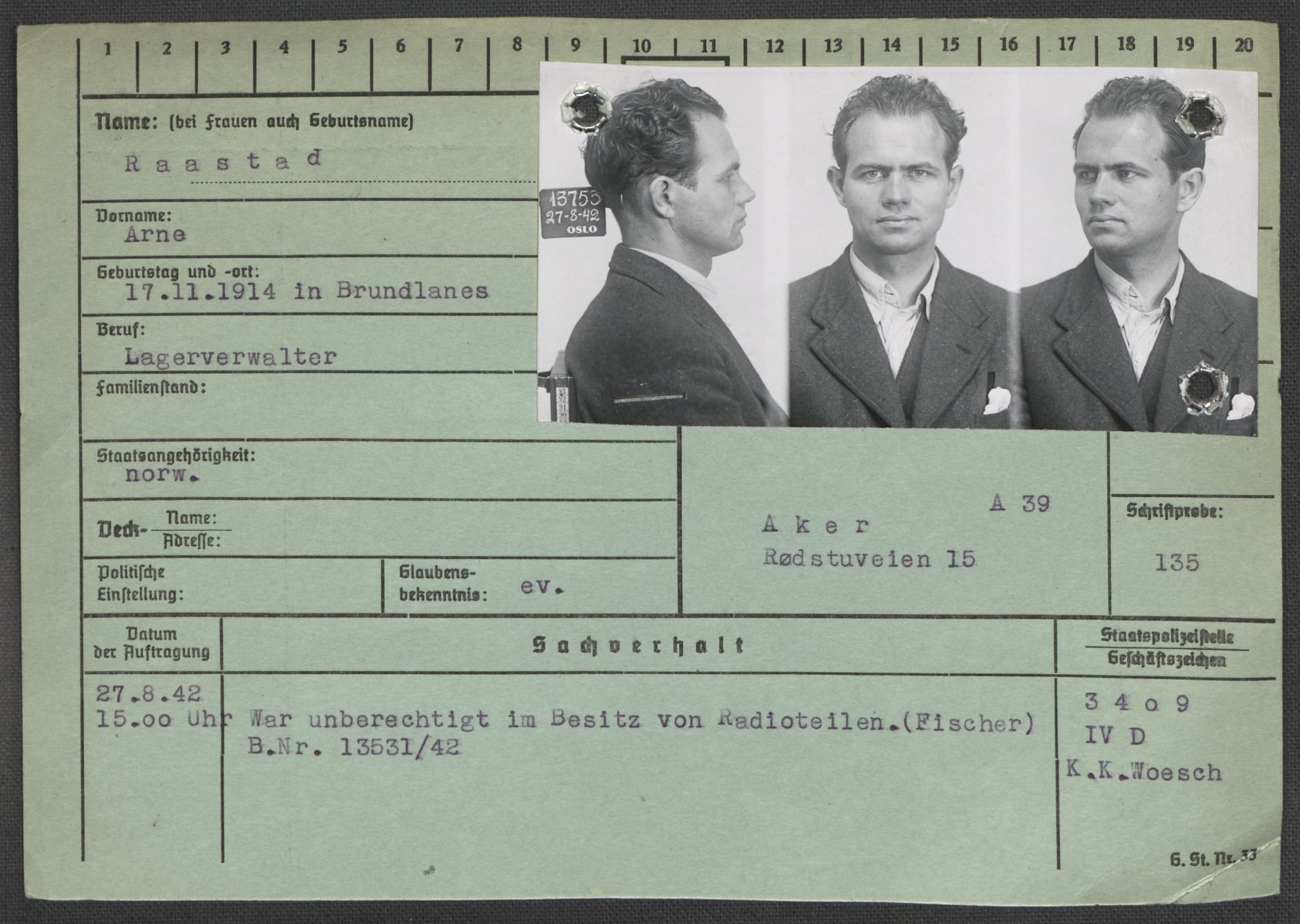 Befehlshaber der Sicherheitspolizei und des SD, AV/RA-RAFA-5969/E/Ea/Eaa/L0009: Register over norske fanger i Møllergata 19: Ru-Sy, 1940-1945, p. 226