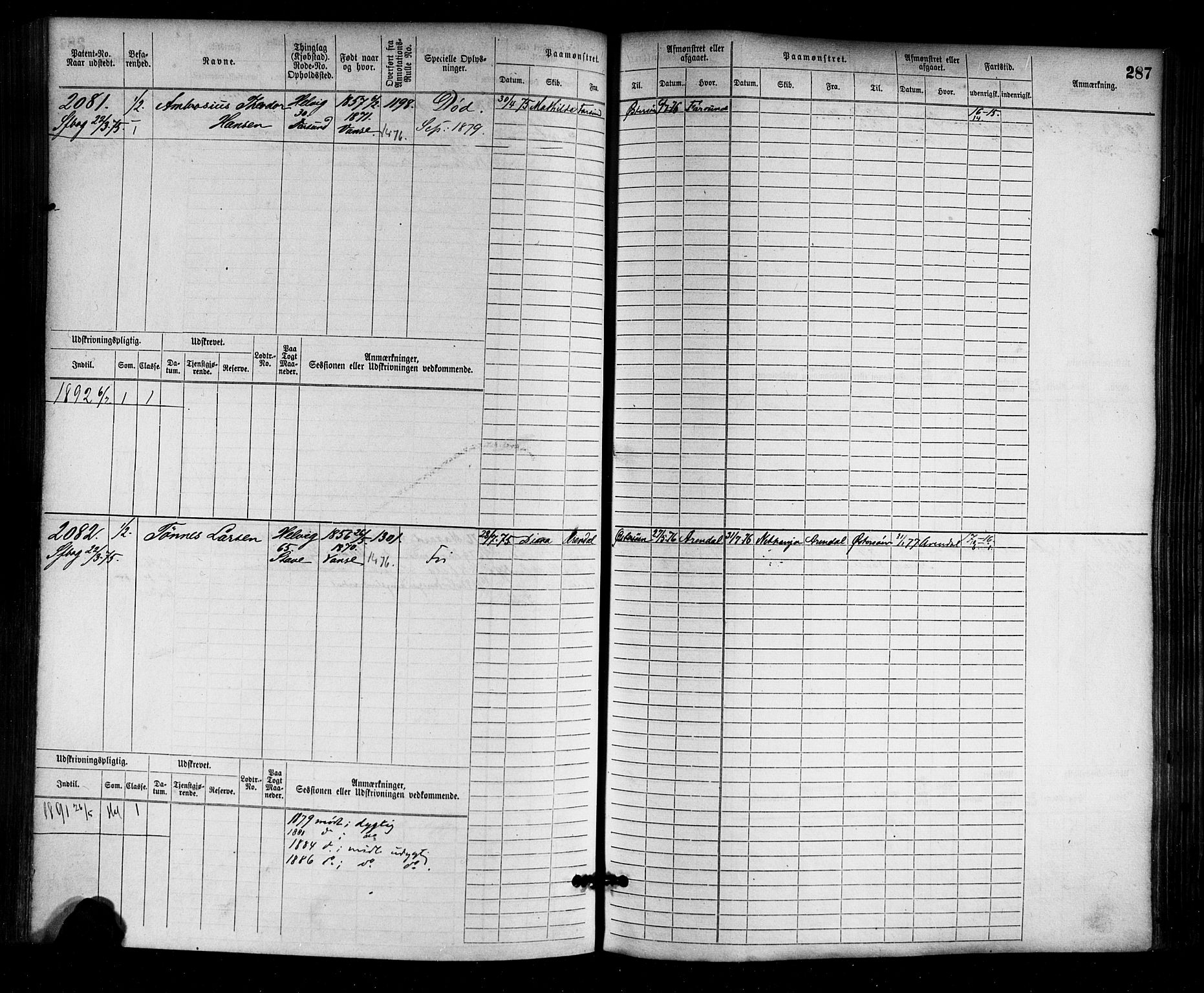 Farsund mønstringskrets, AV/SAK-2031-0017/F/Fb/L0003: Hovedrulle nr 1509-2274, M-6, 1868-1915, p. 293