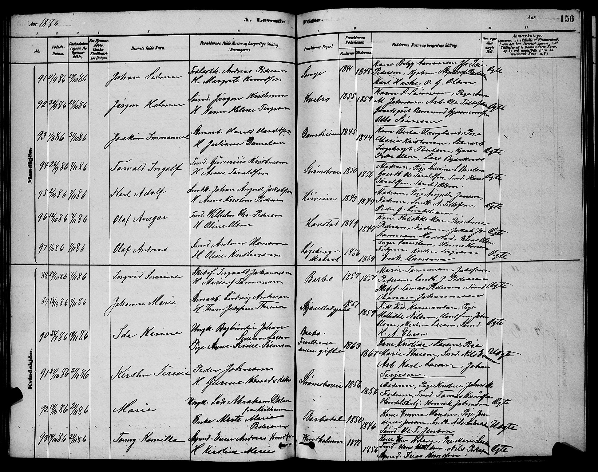 Barbu sokneprestkontor, AV/SAK-1111-0003/F/Fb/L0001: Parish register (copy) no. B 1, 1878-1890, p. 156