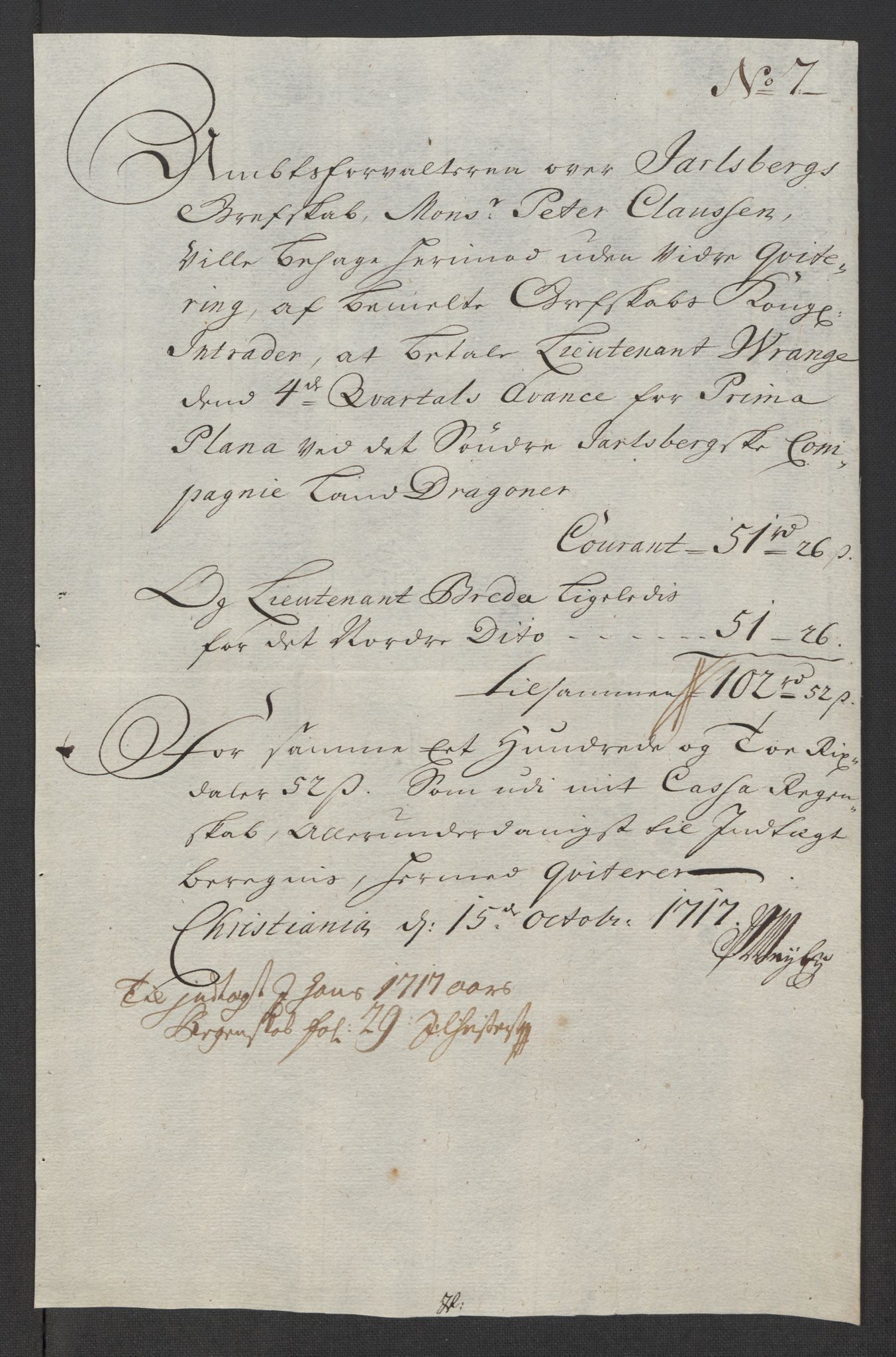 Rentekammeret inntil 1814, Reviderte regnskaper, Fogderegnskap, AV/RA-EA-4092/R32/L1881: Fogderegnskap Jarlsberg grevskap, 1717, p. 249