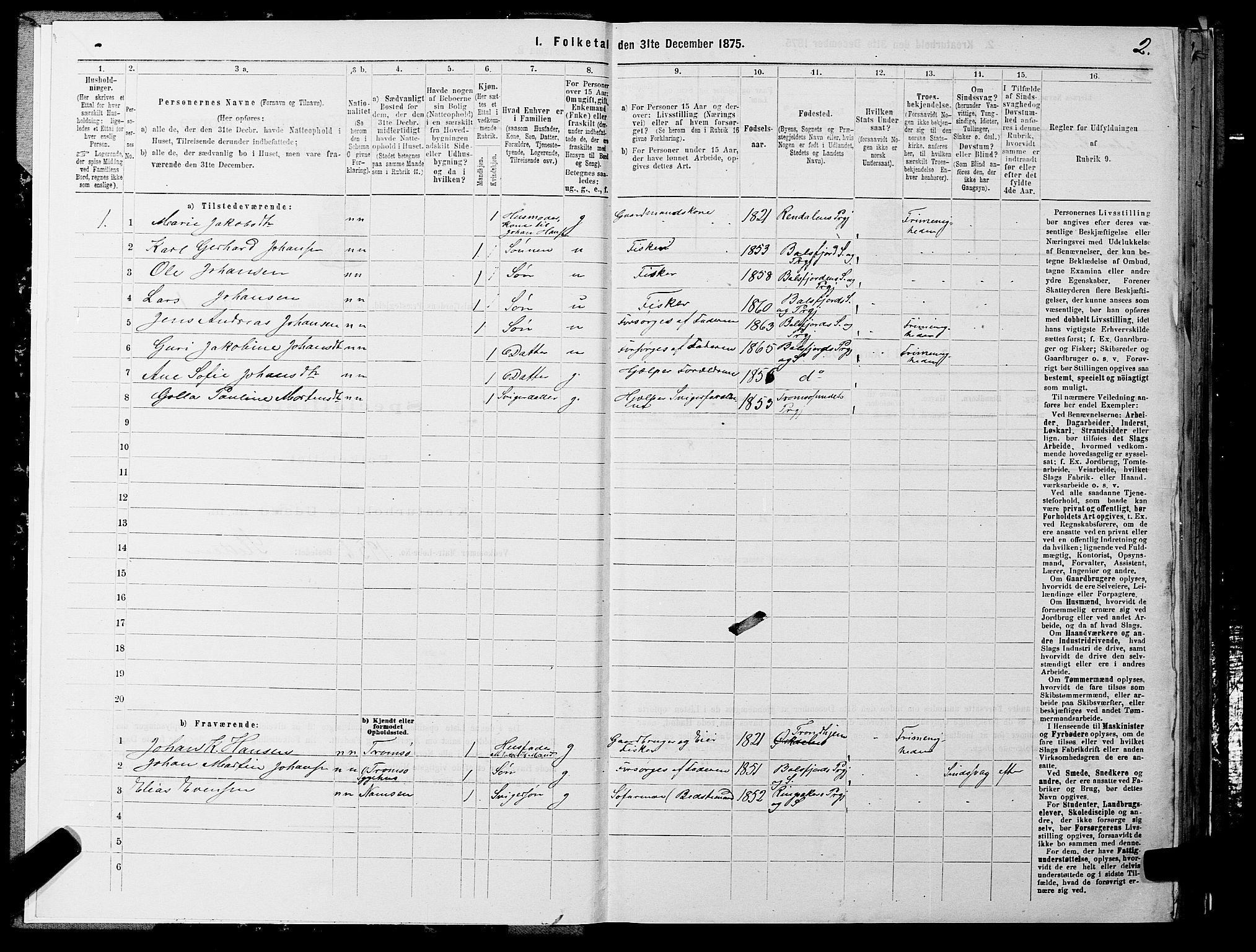 SATØ, 1875 census for 1933P Balsfjord, 1875, p. 3002