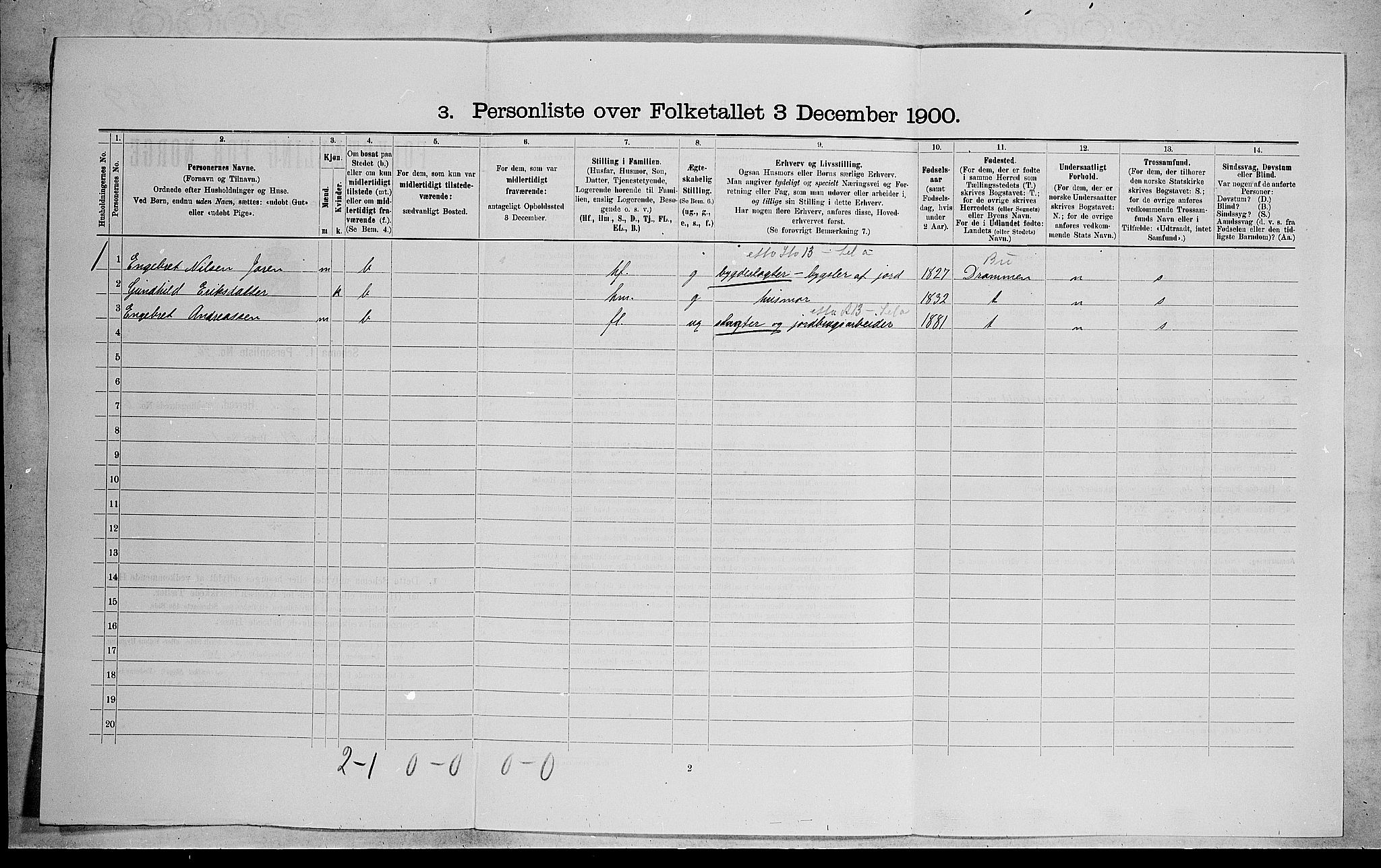 RA, 1900 census for Lier, 1900, p. 1148