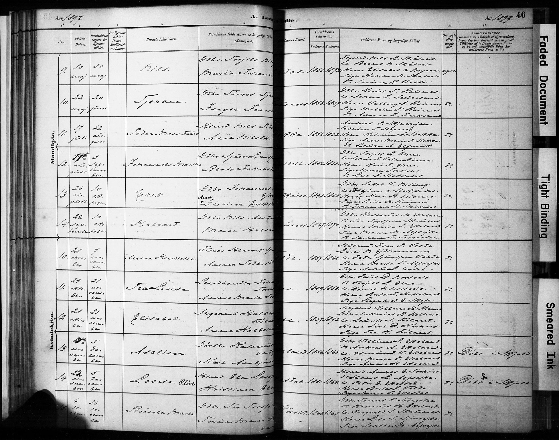 Skjold sokneprestkontor, AV/SAST-A-101847/H/Ha/Haa/L0009: Parish register (official) no. A 9, 1882-1898, p. 46