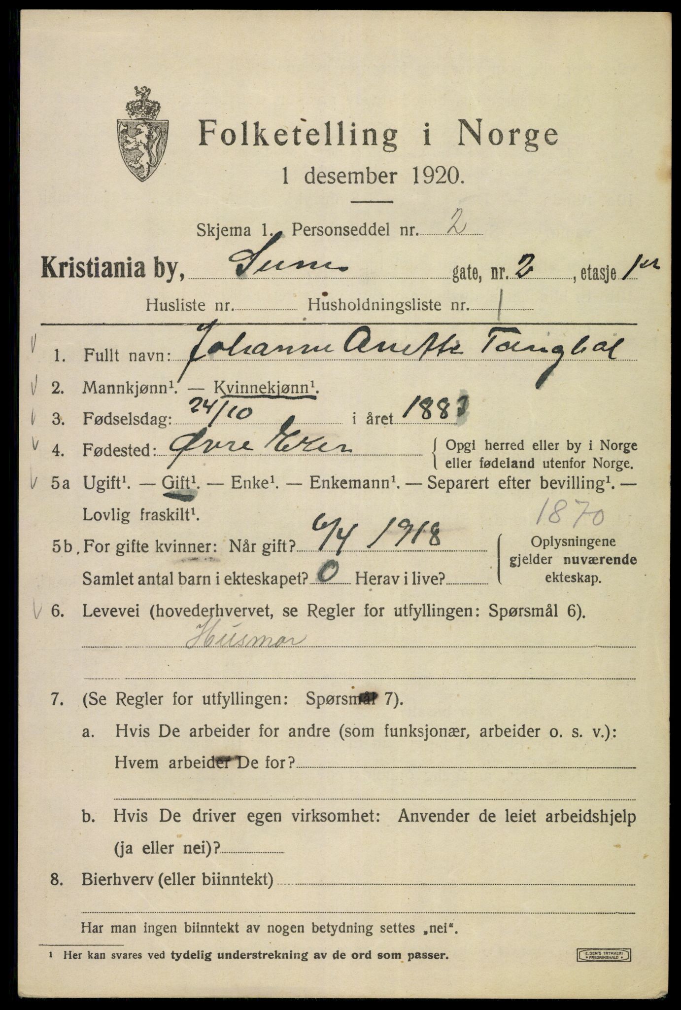 SAO, 1920 census for Kristiania, 1920, p. 553695
