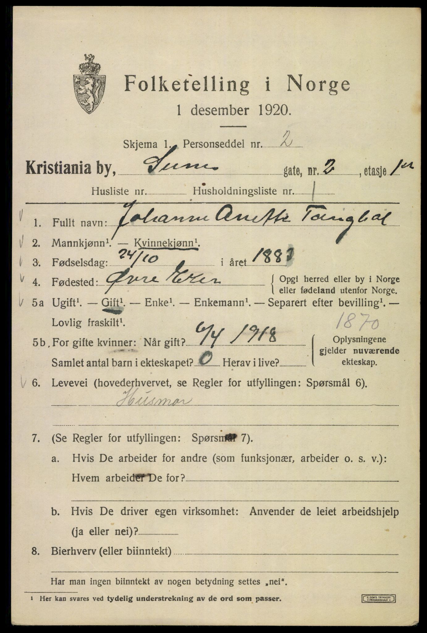 SAO, 1920 census for Kristiania, 1920, p. 553695