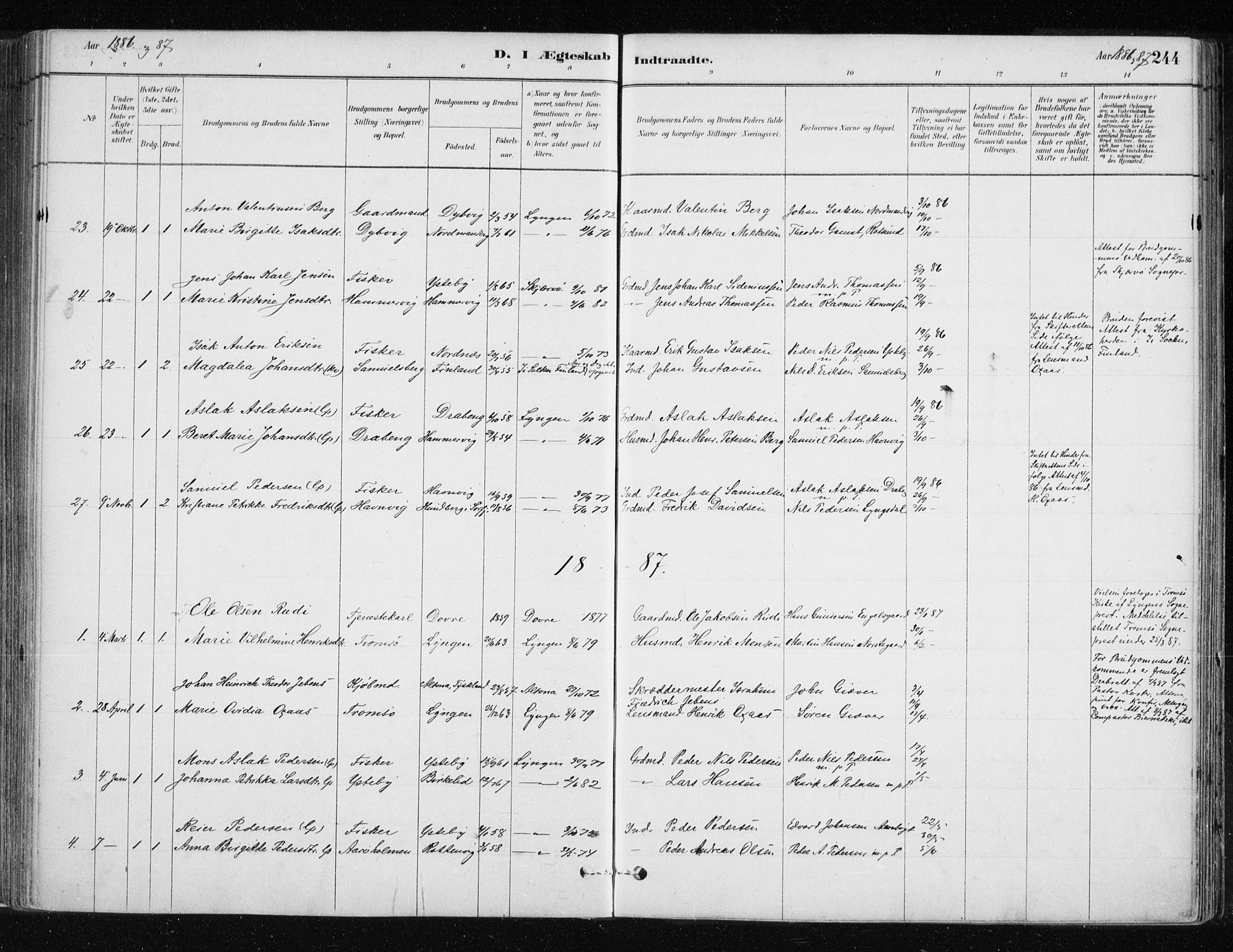 Lyngen sokneprestembete, AV/SATØ-S-1289/H/He/Hea/L0007kirke: Parish register (official) no. 7, 1879-1890, p. 244