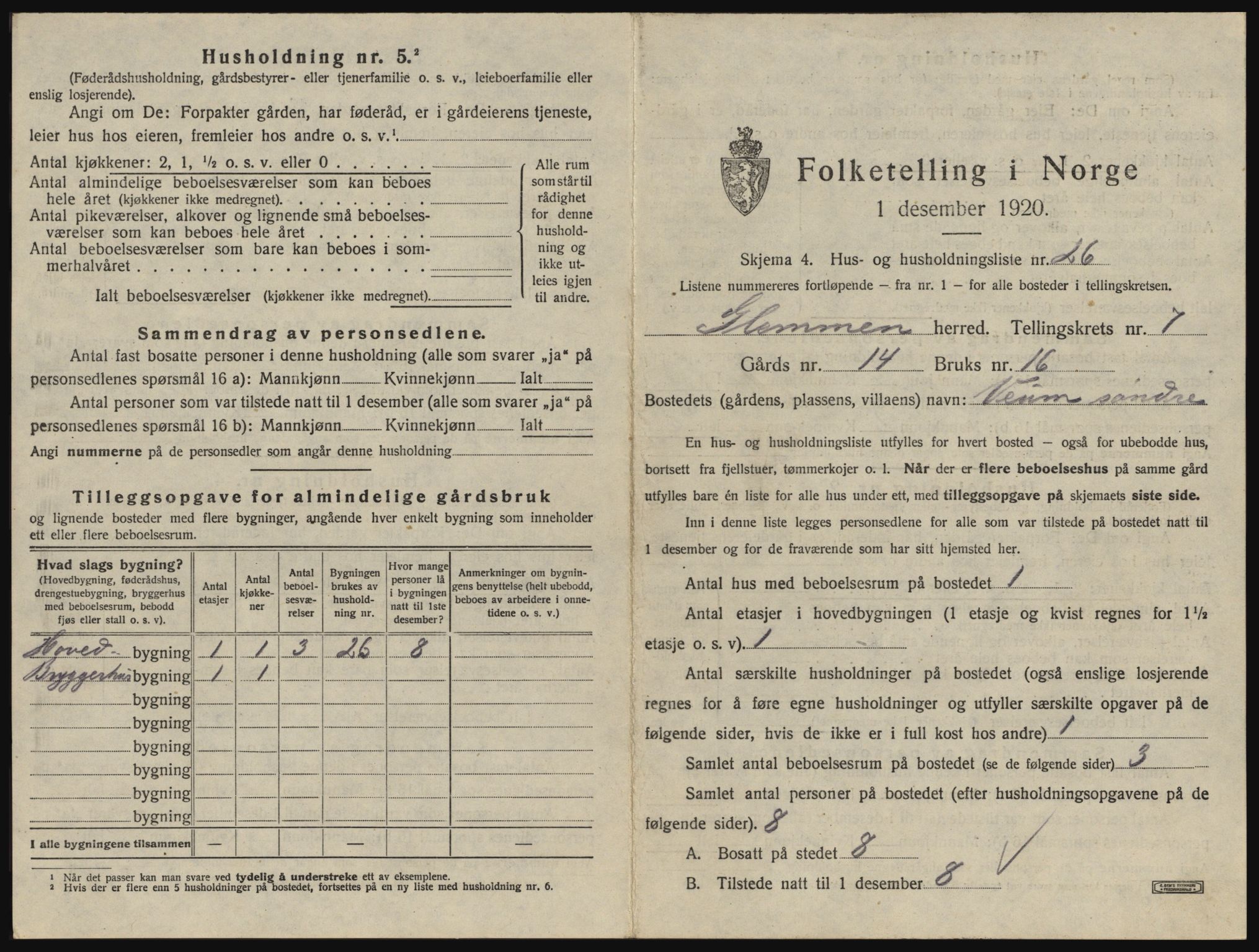 SAO, 1920 census for Glemmen, 1920, p. 2807