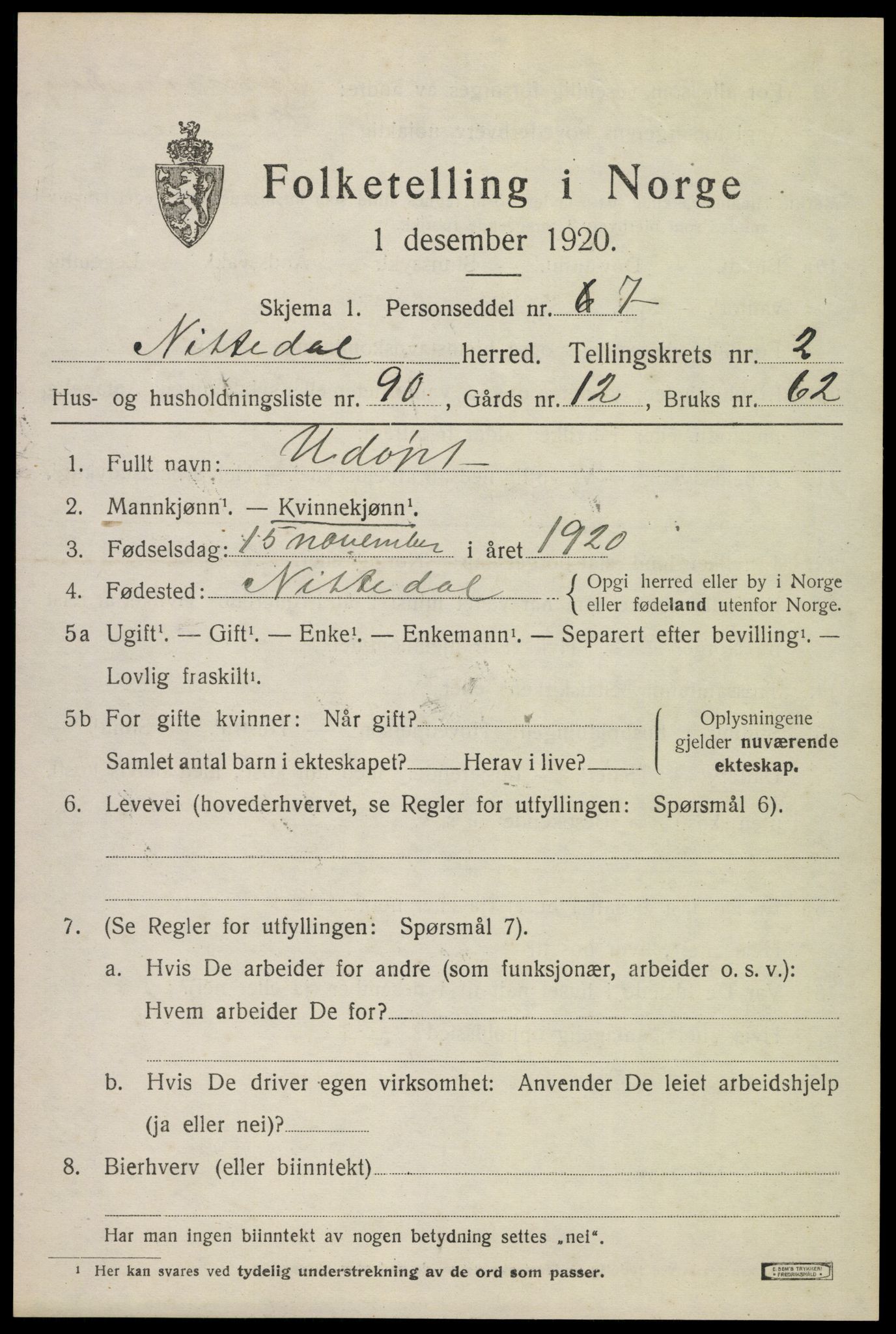 SAO, 1920 census for Nittedal, 1920, p. 2784