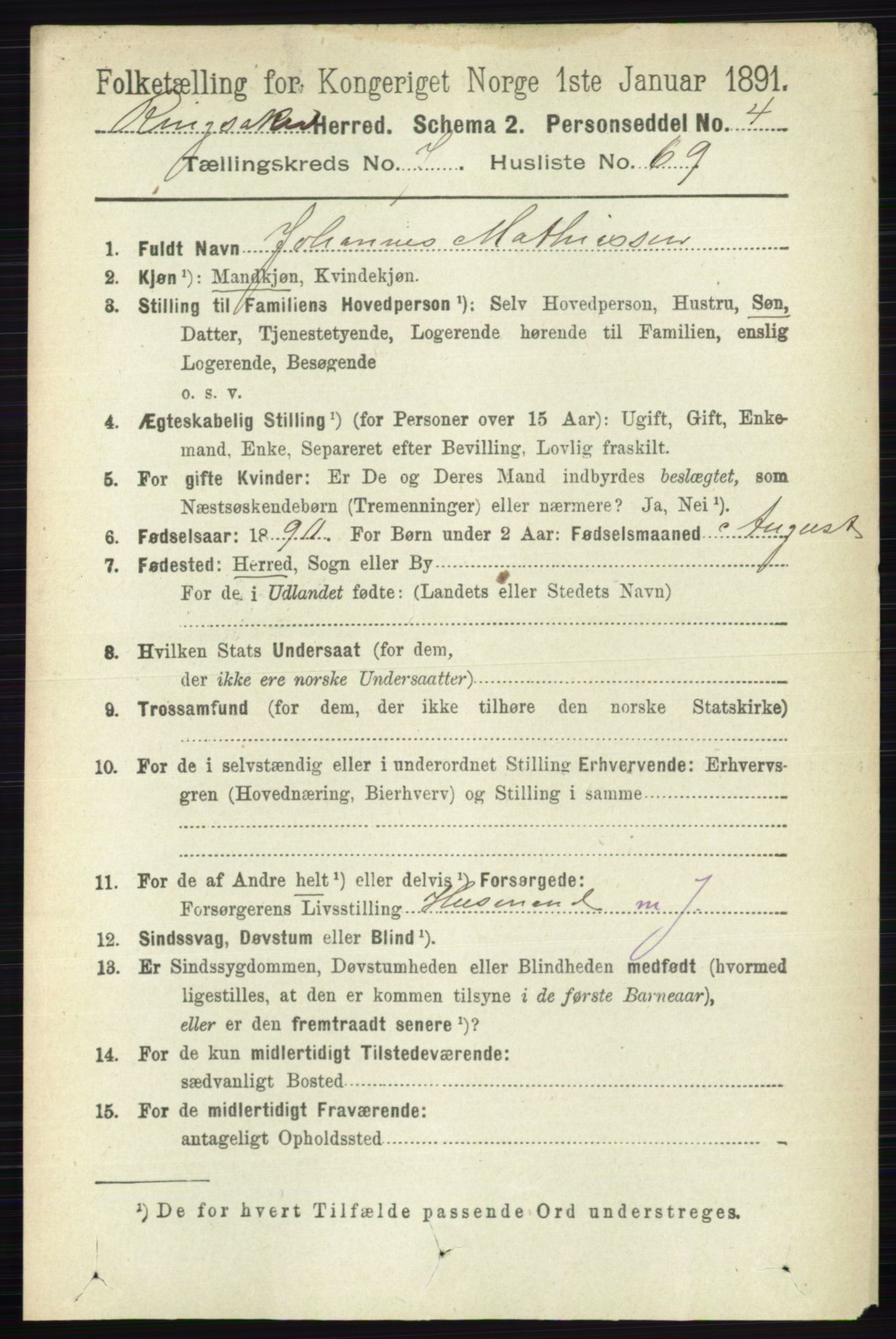 RA, 1891 census for 0412 Ringsaker, 1891, p. 4353