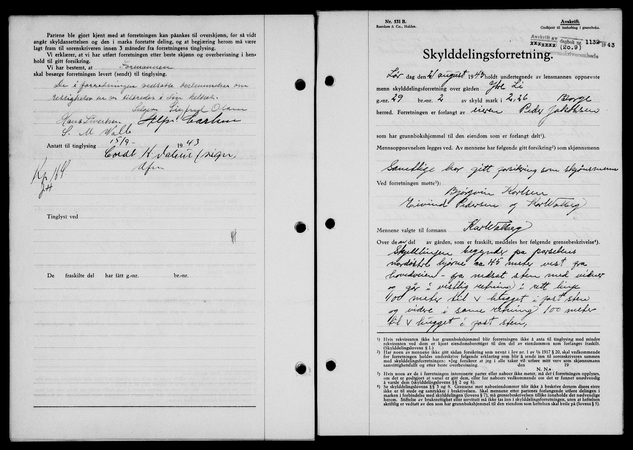 Lofoten sorenskriveri, SAT/A-0017/1/2/2C/L0011a: Mortgage book no. 11a, 1943-1943, Diary no: : 1132/1943