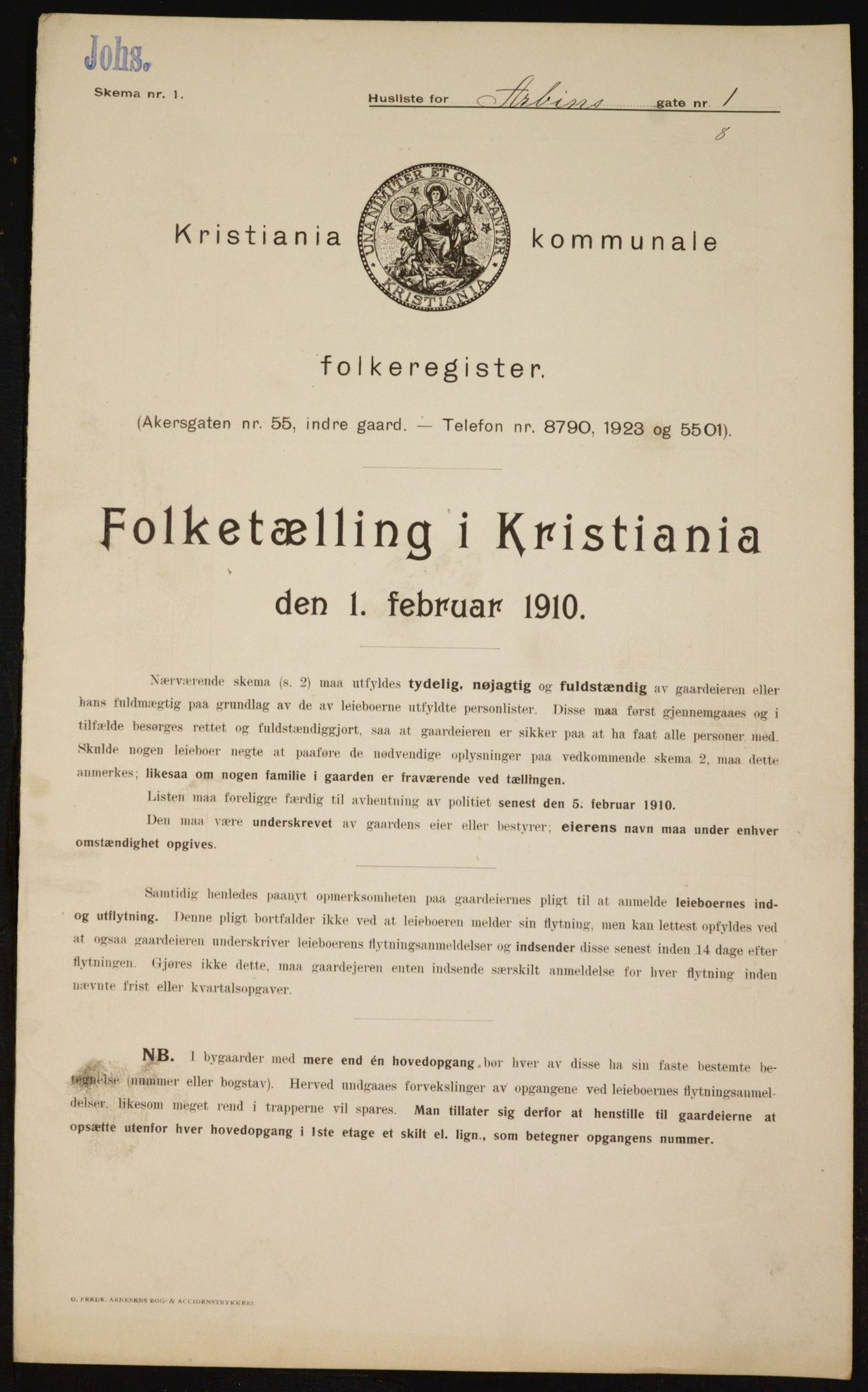 OBA, Municipal Census 1910 for Kristiania, 1910, p. 1403