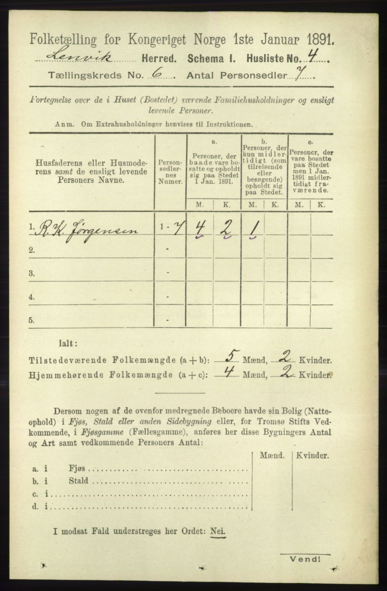 RA, 1891 census for 1931 Lenvik, 1891, p. 3169