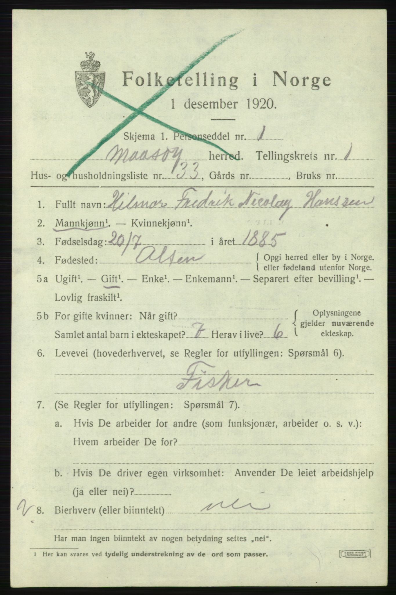 SATØ, 1920 census for Måsøy, 1920, p. 1180