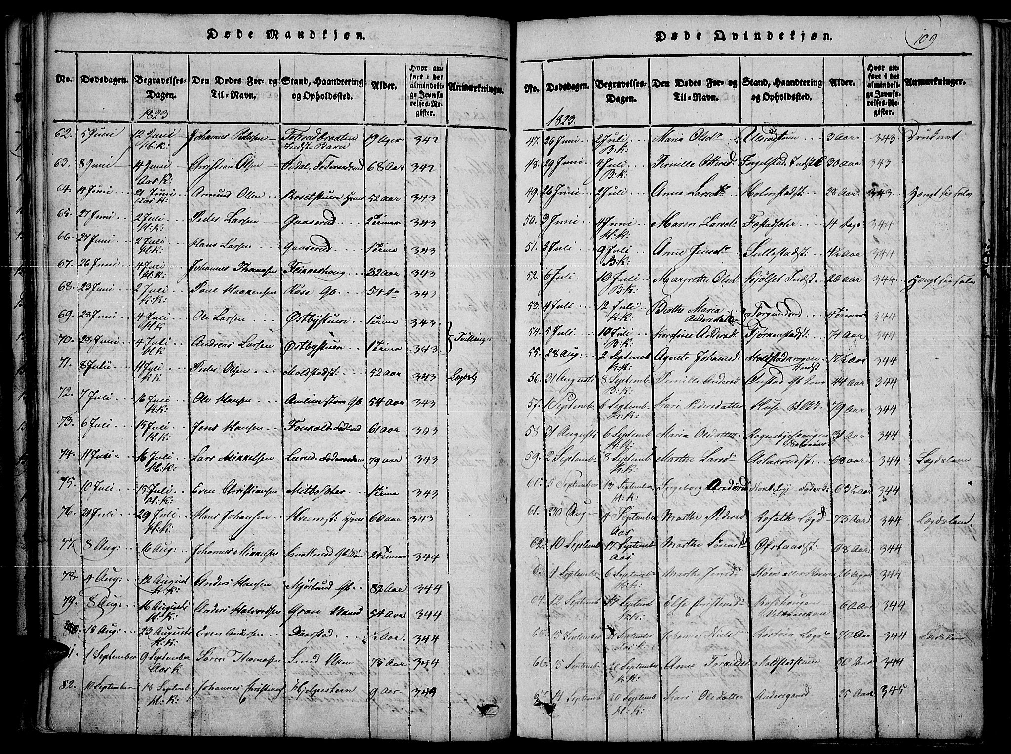 Toten prestekontor, AV/SAH-PREST-102/H/Ha/Haa/L0010: Parish register (official) no. 10, 1820-1828, p. 109