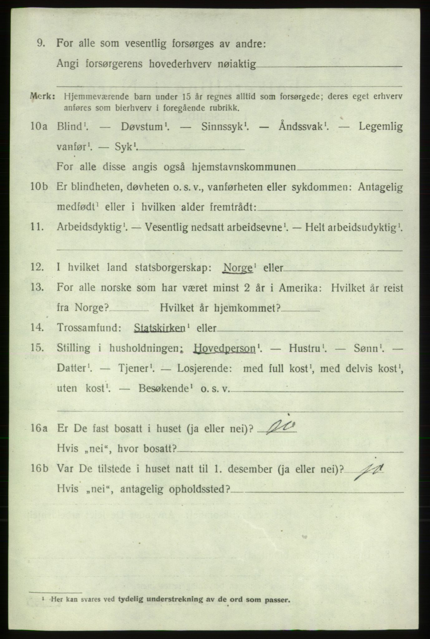 SAB, 1920 census for Tysnes, 1920, p. 9961