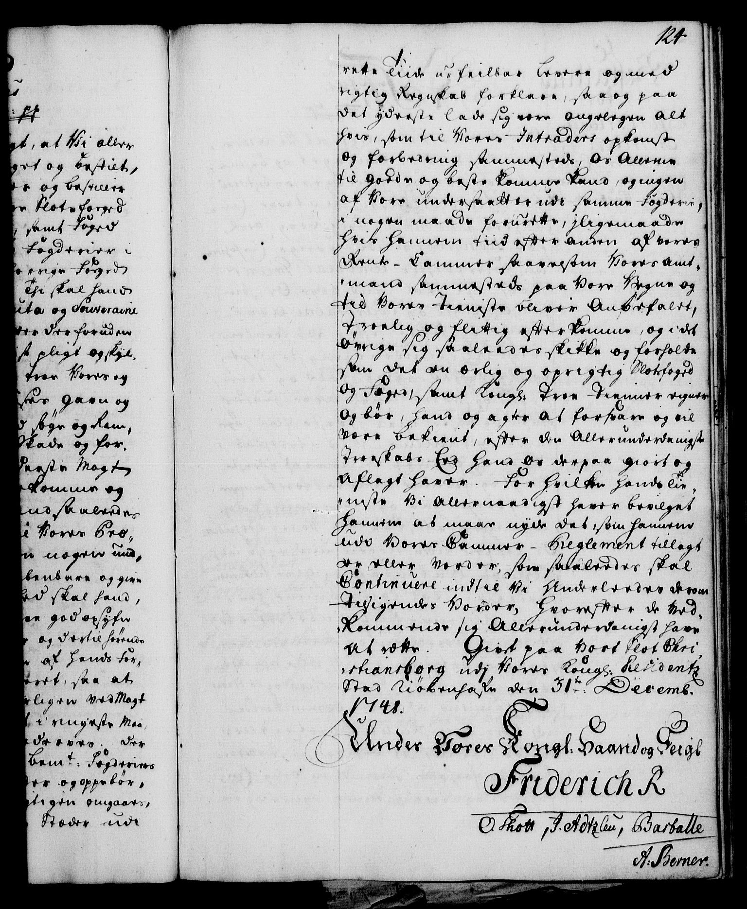 Rentekammeret, Kammerkanselliet, RA/EA-3111/G/Gg/Gge/L0003: Norsk bestallingsprotokoll med register (merket RK 53.27), 1745-1761, p. 124