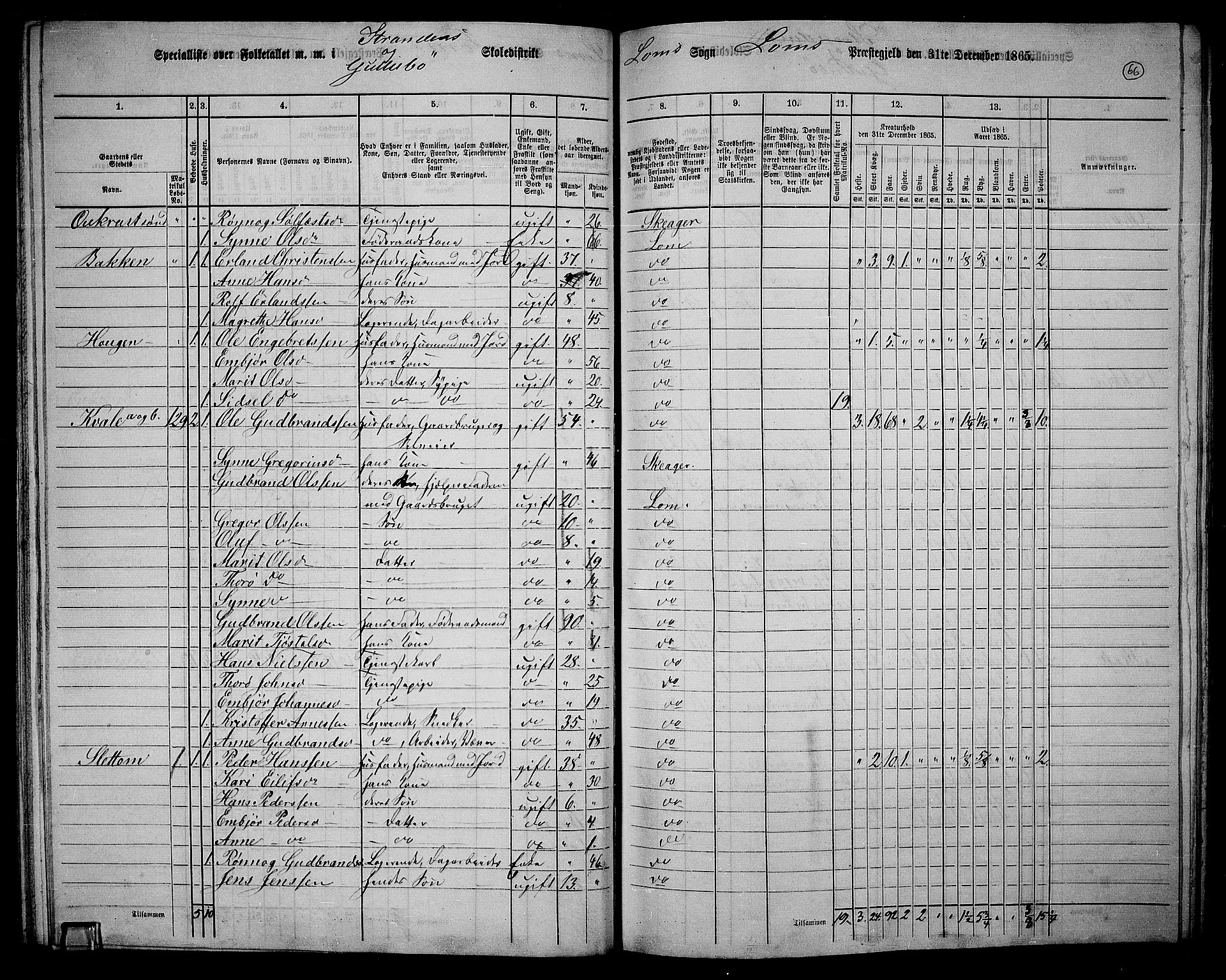 RA, 1865 census for Lom, 1865, p. 62