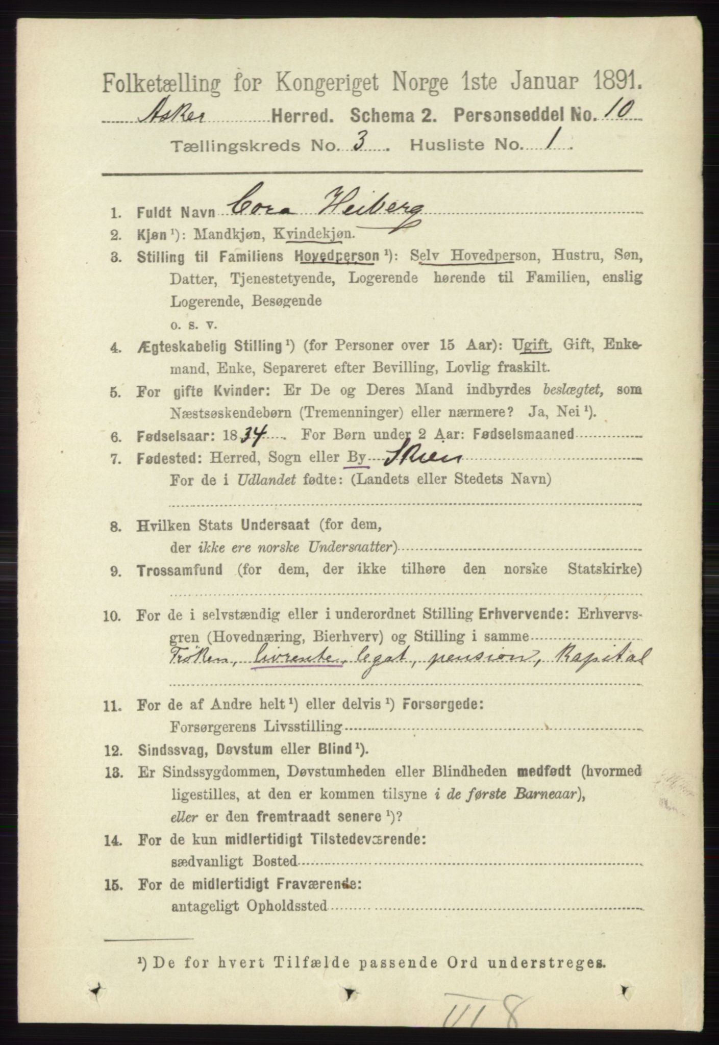 RA, 1891 census for 0220 Asker, 1891, p. 1990