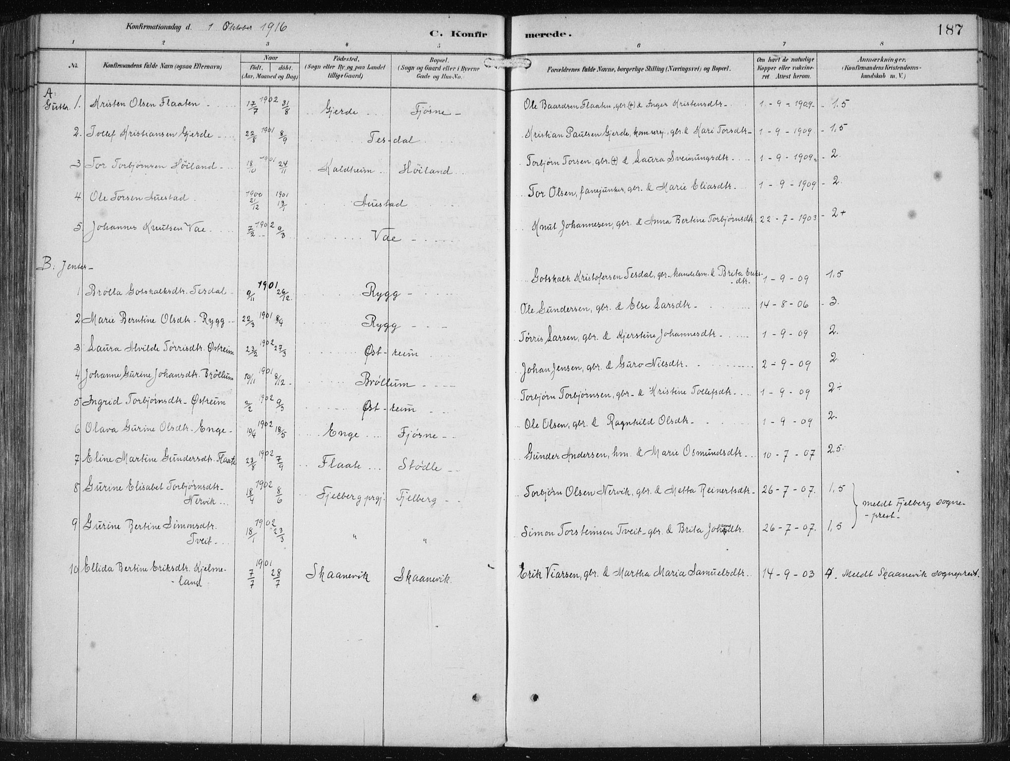 Etne sokneprestembete, SAB/A-75001/H/Haa: Parish register (official) no. B  1, 1879-1919, p. 187